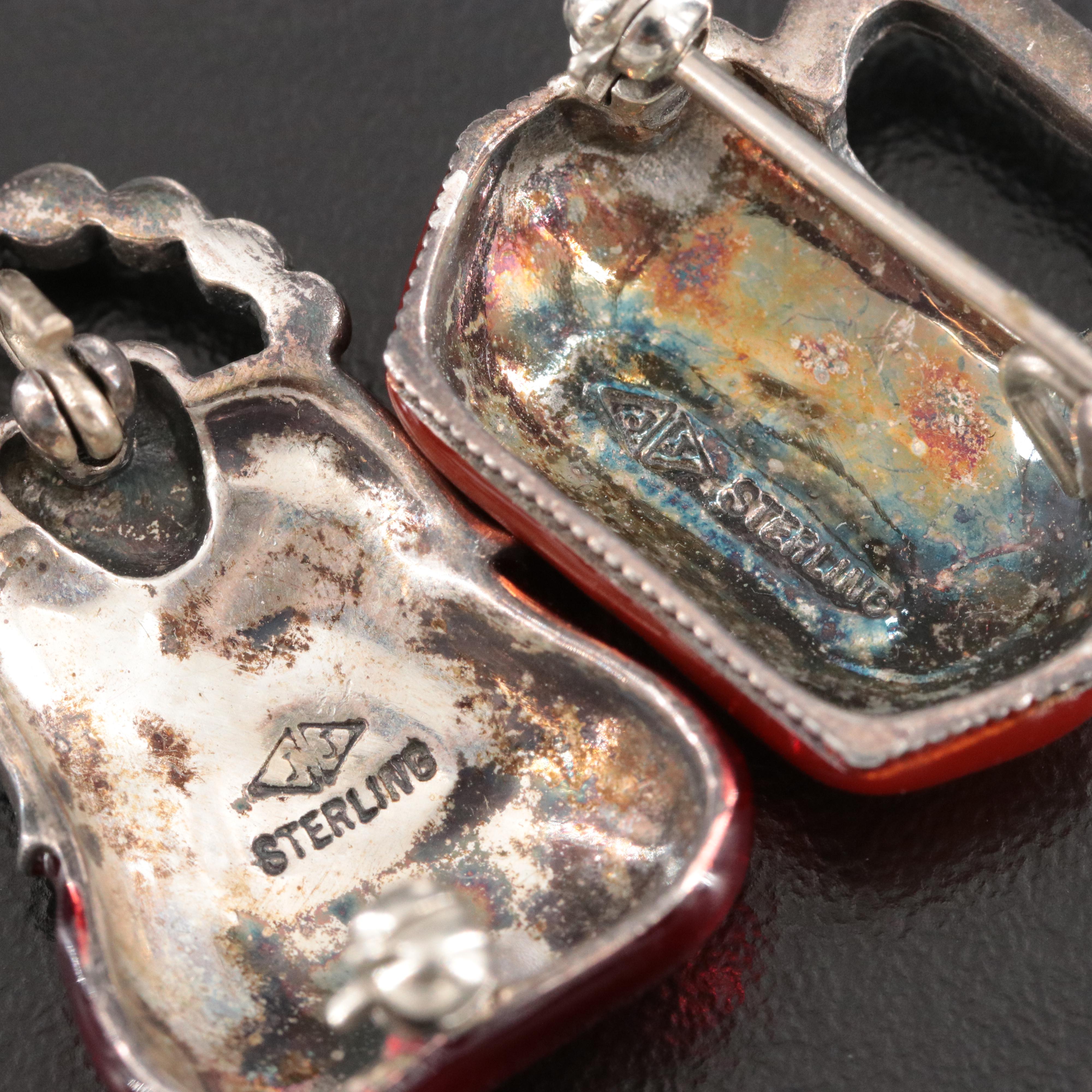 Judith Jack Sterling Enamel and Marcasite Purse Pins