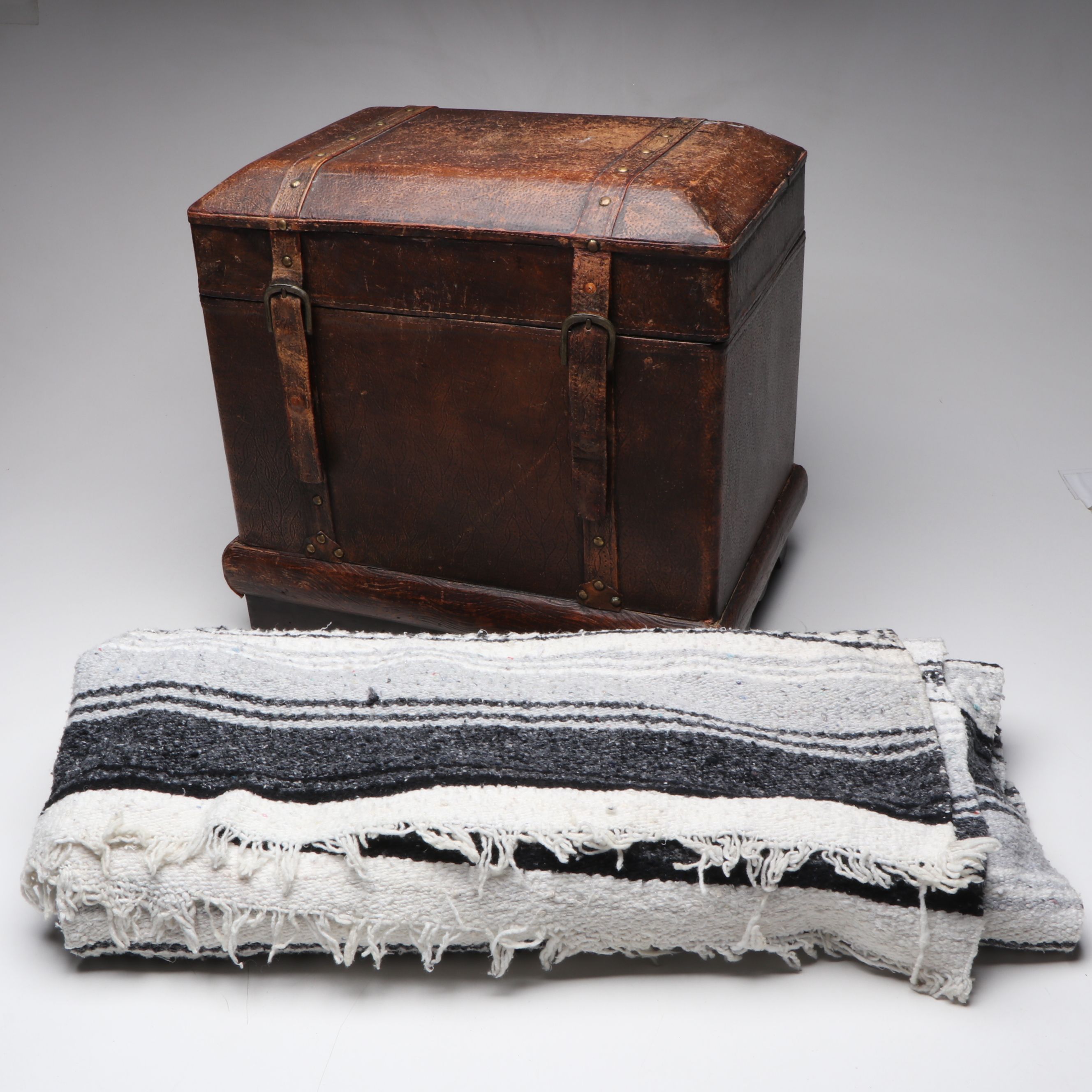 Leather Lined Chest with Southwestern Style Blanket