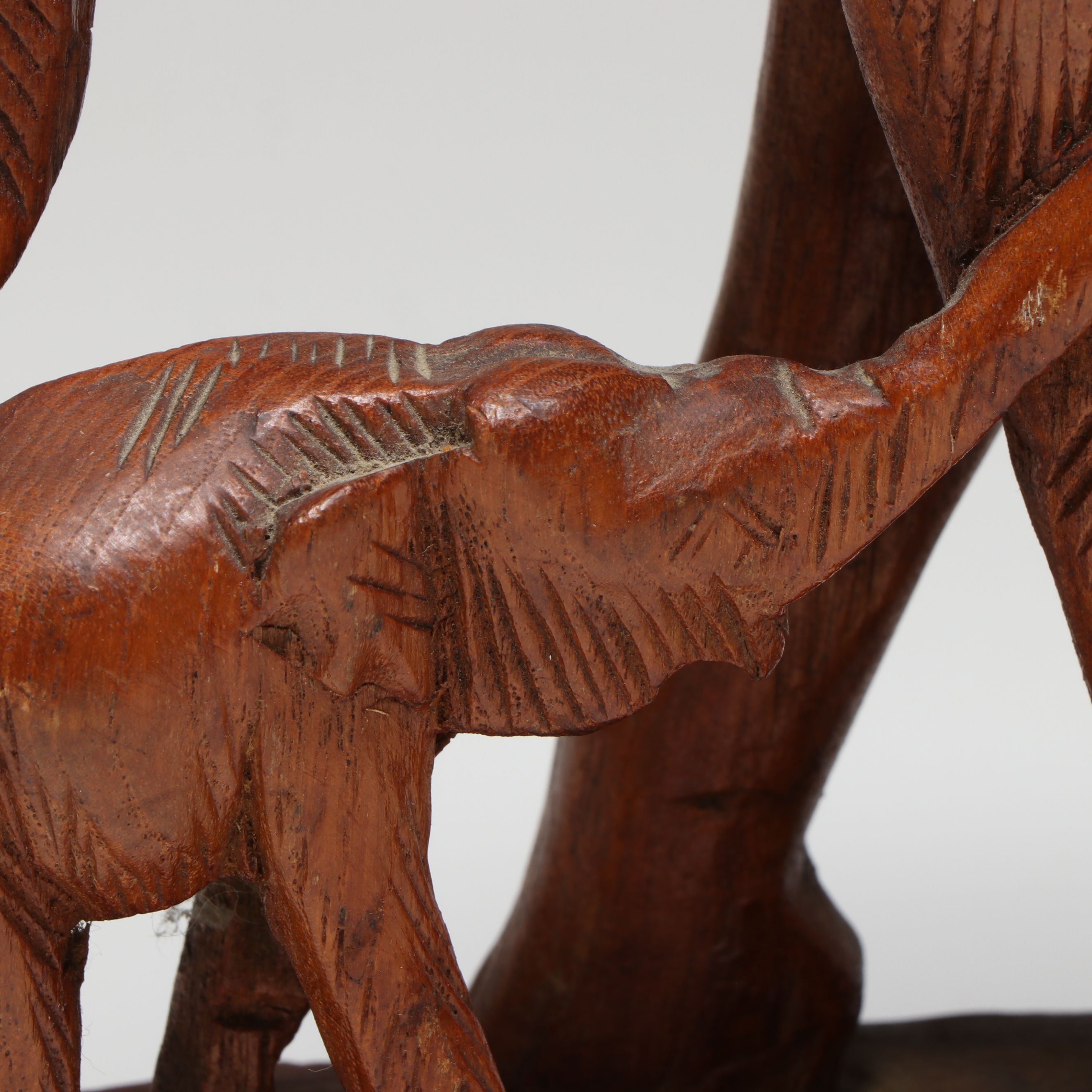 Asian Hand-Carved Elephant Mother with Calf Figurine