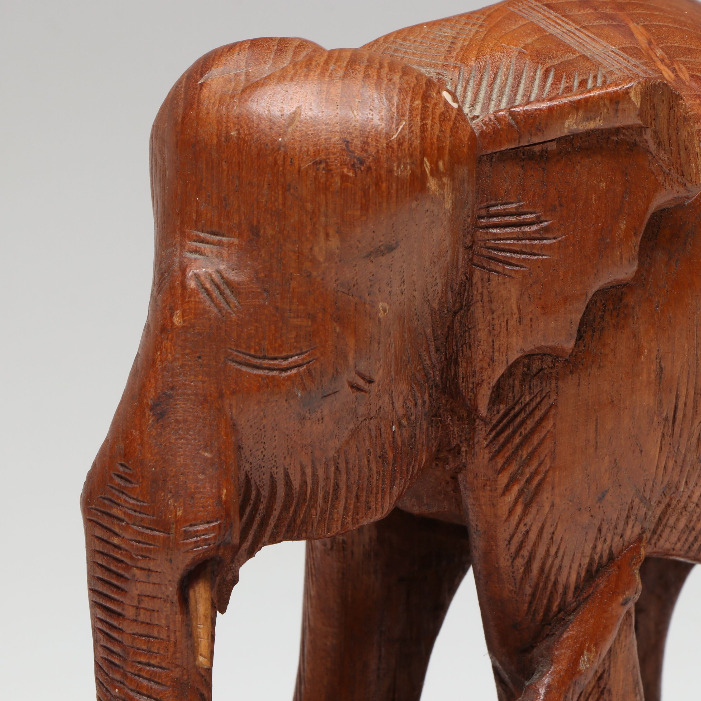 Asian Hand-Carved Elephant Mother with Calf Figurine