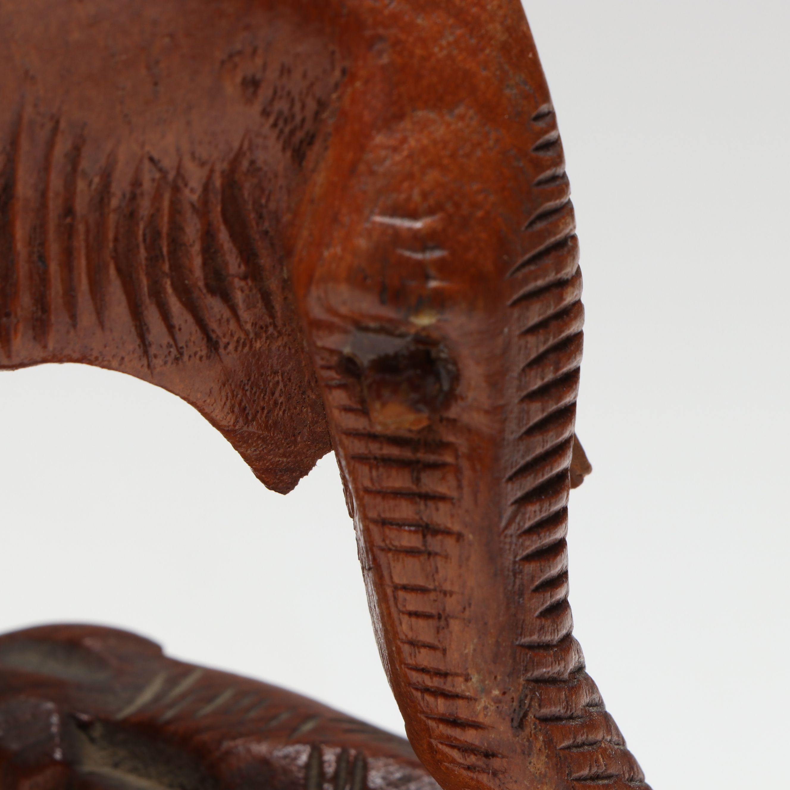 Asian Hand-Carved Elephant Mother with Calf Figurine
