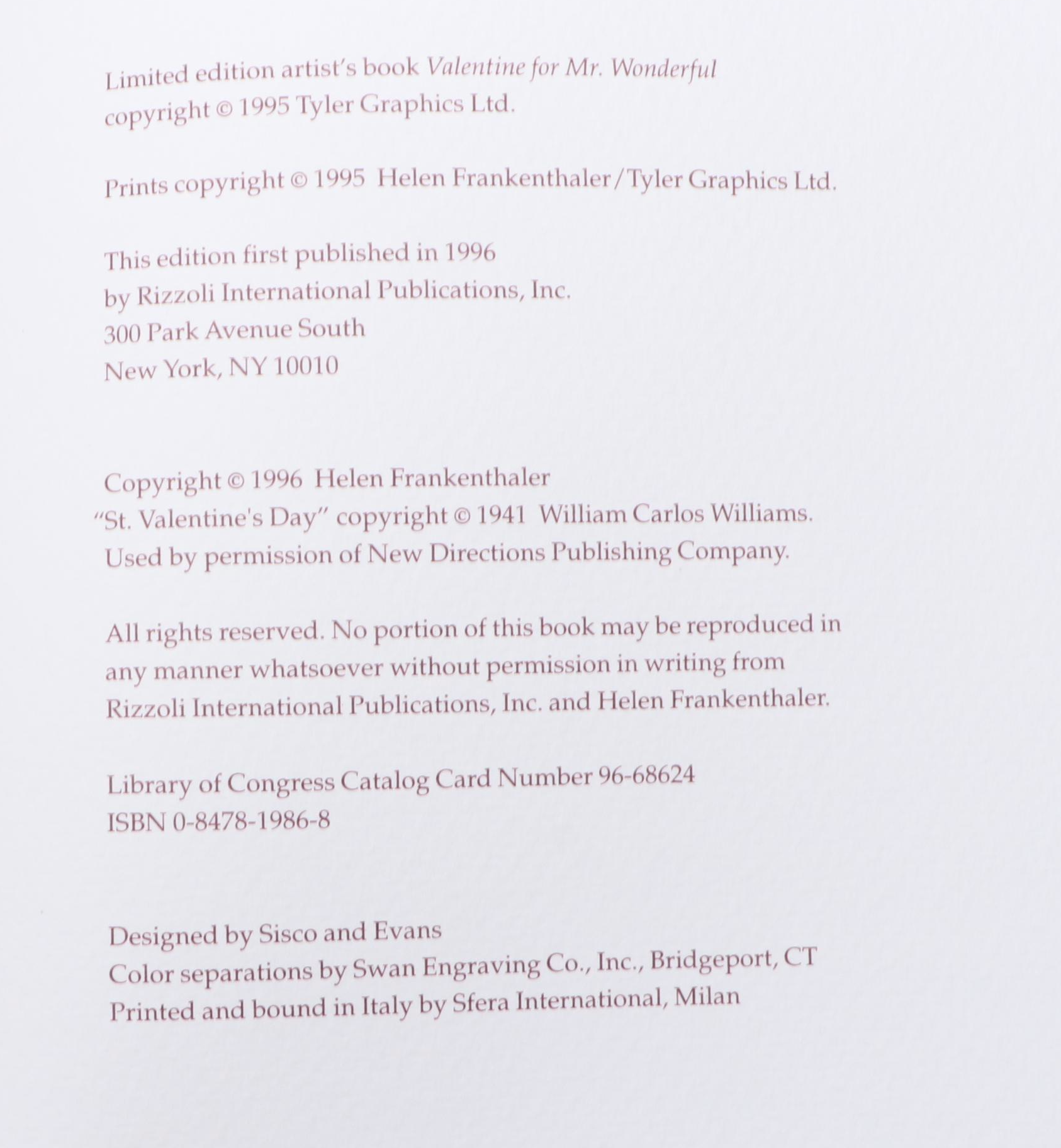 "Valentine for Mr. Wonderful" by Helen Frankenthaler, 1996