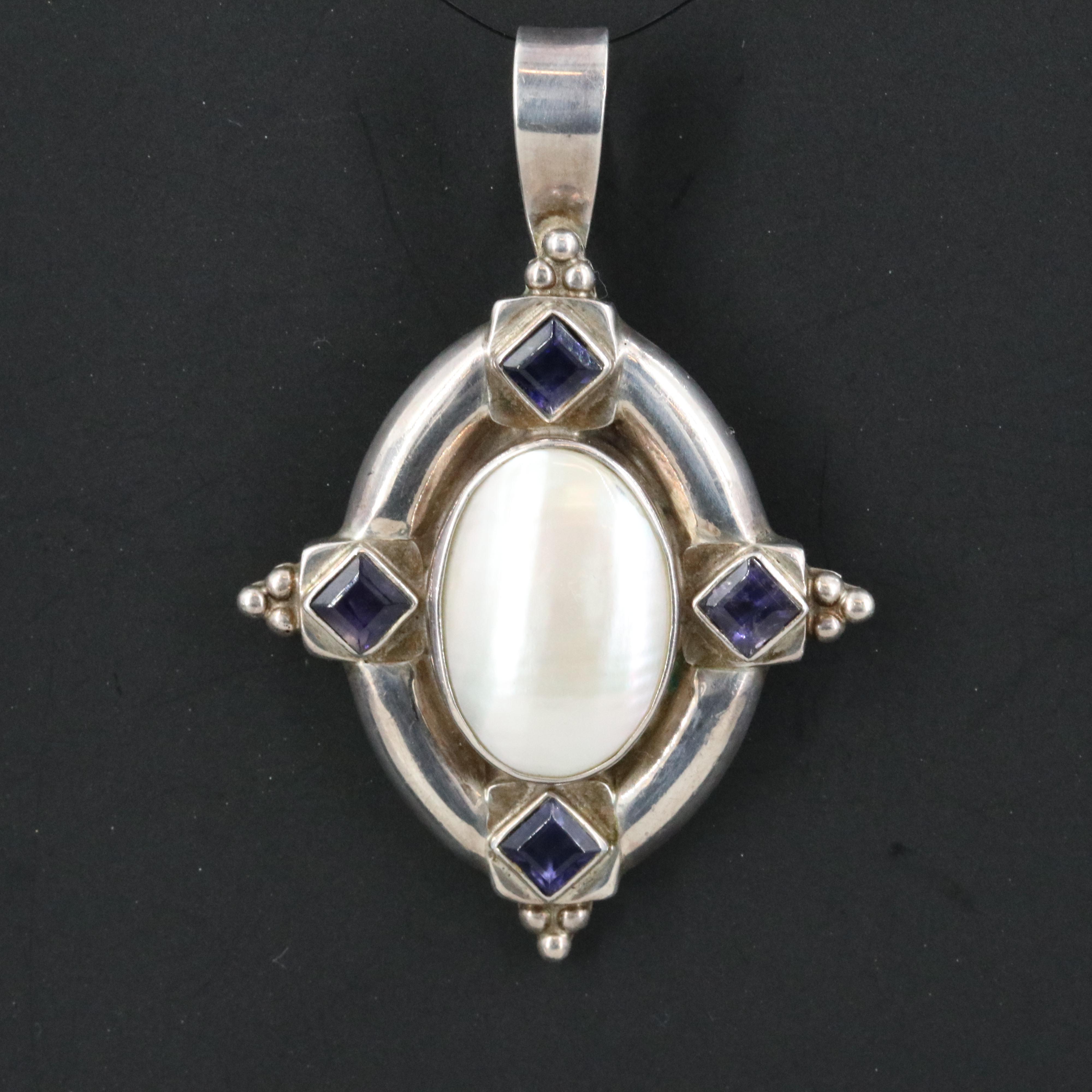Sajen Sterling Pearl and Iolite Pendant