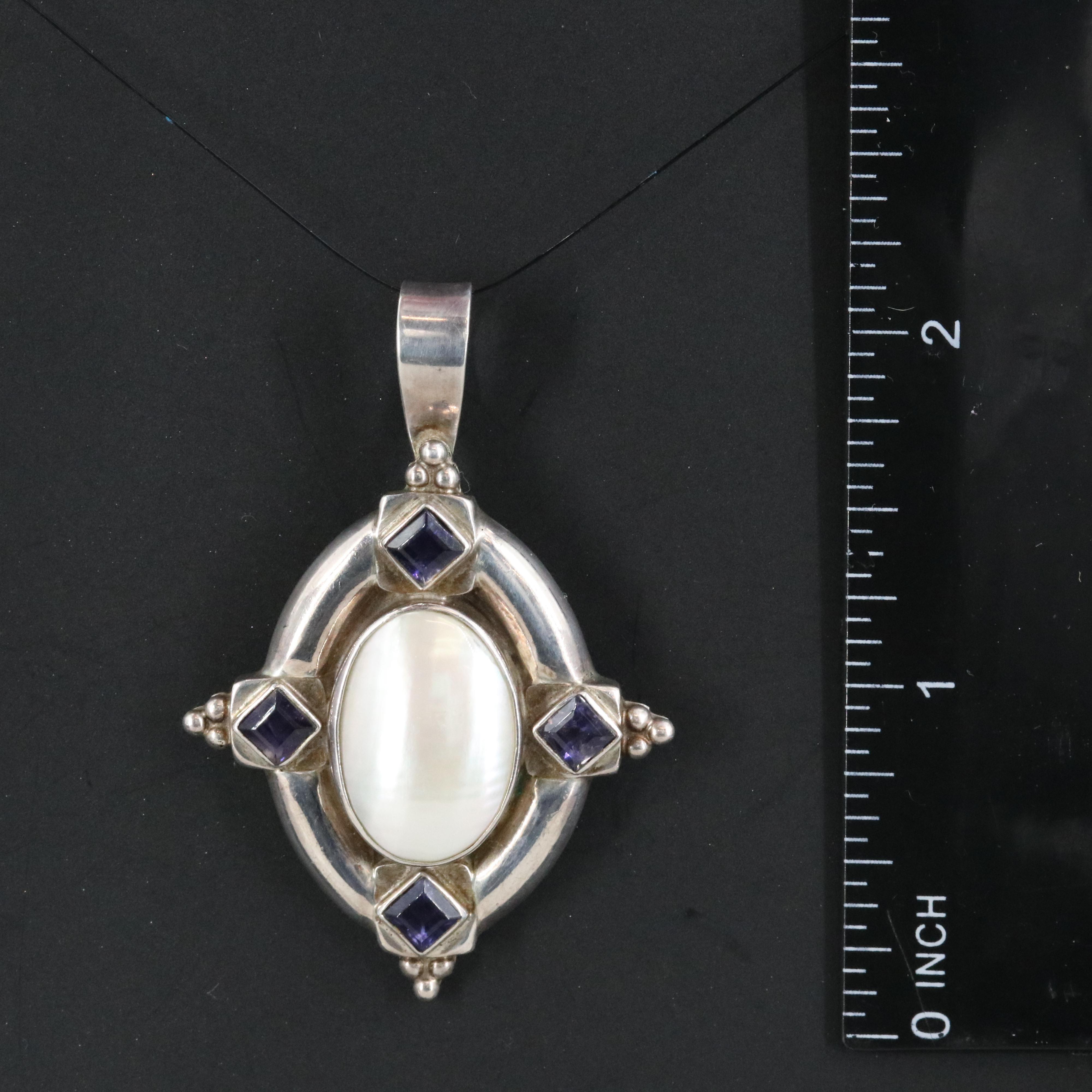 Sajen Sterling Pearl and Iolite Pendant