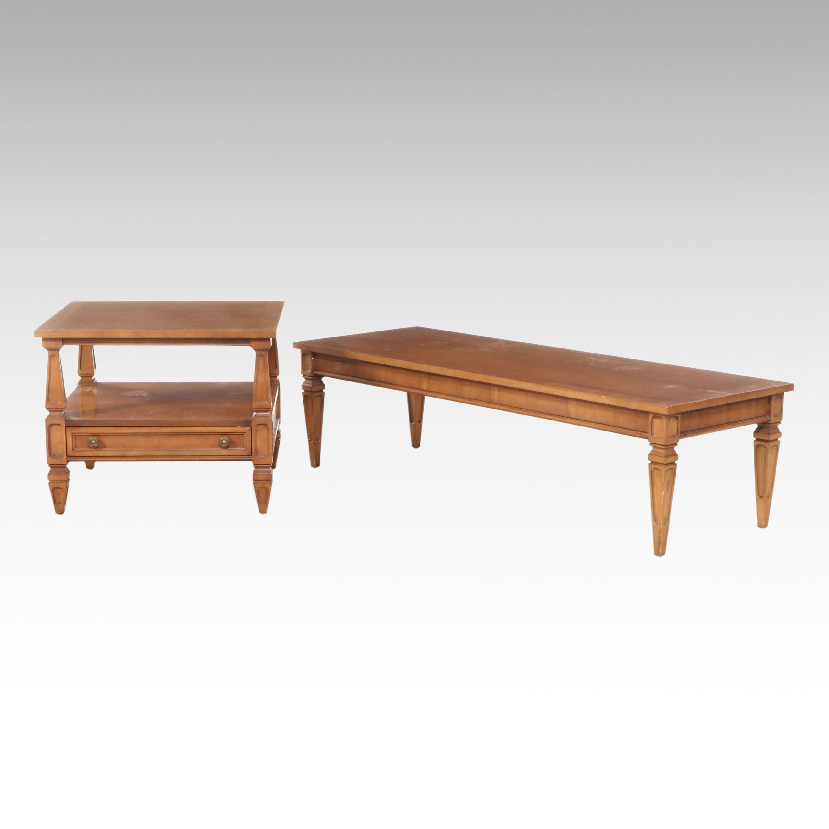 Wooden Coffee Table with End Table