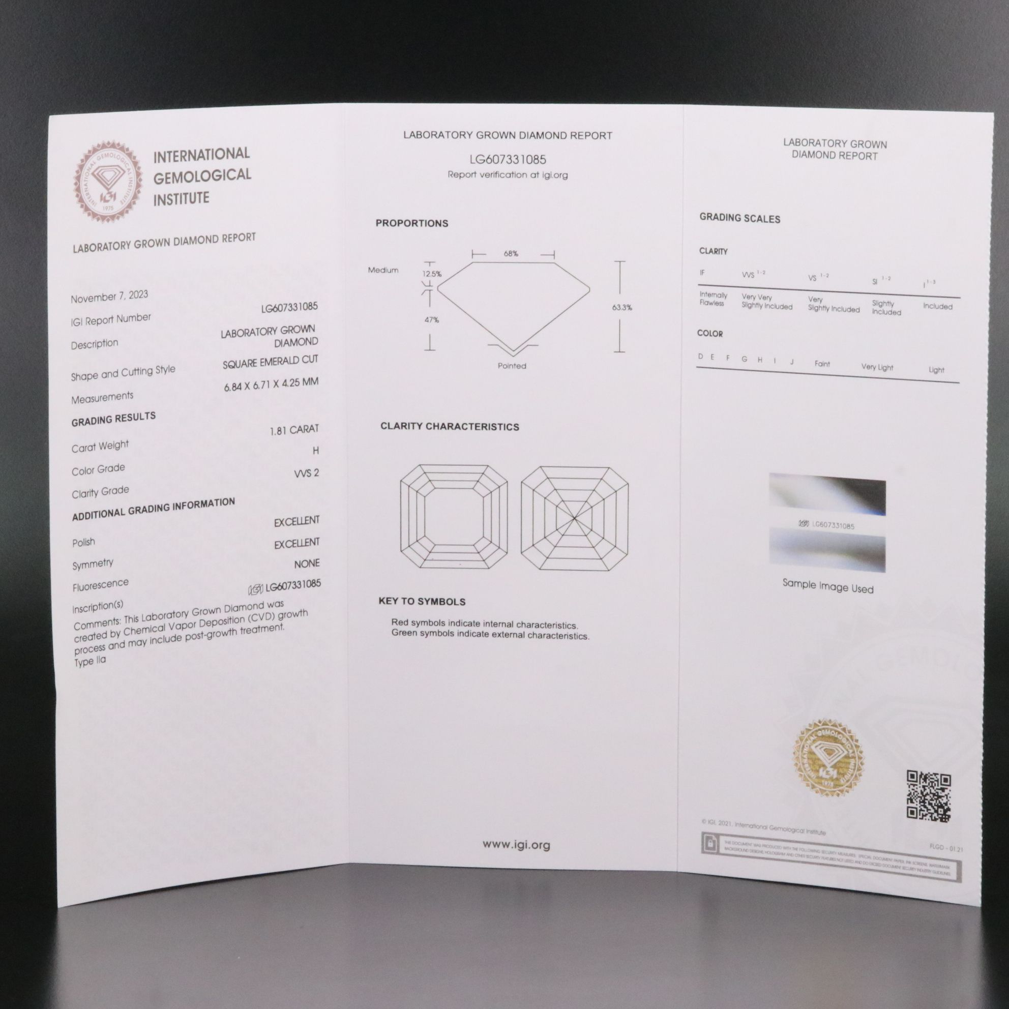 Loose 1.81 CT Lab Grown Diamond with IGI Report