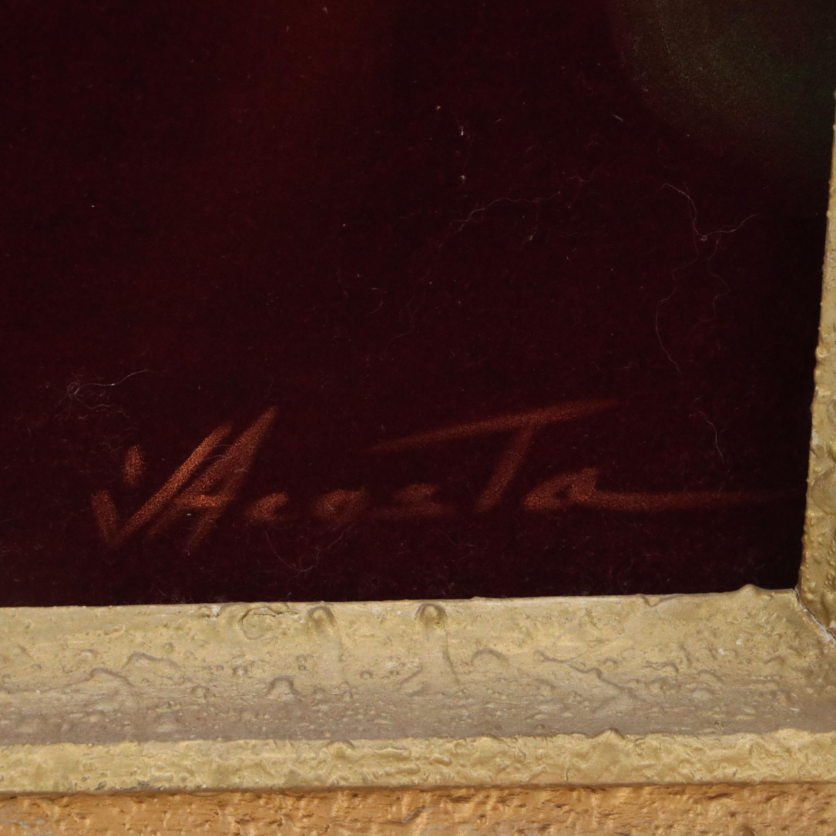 Velvet Painting of Seated Female Nude, 1970s