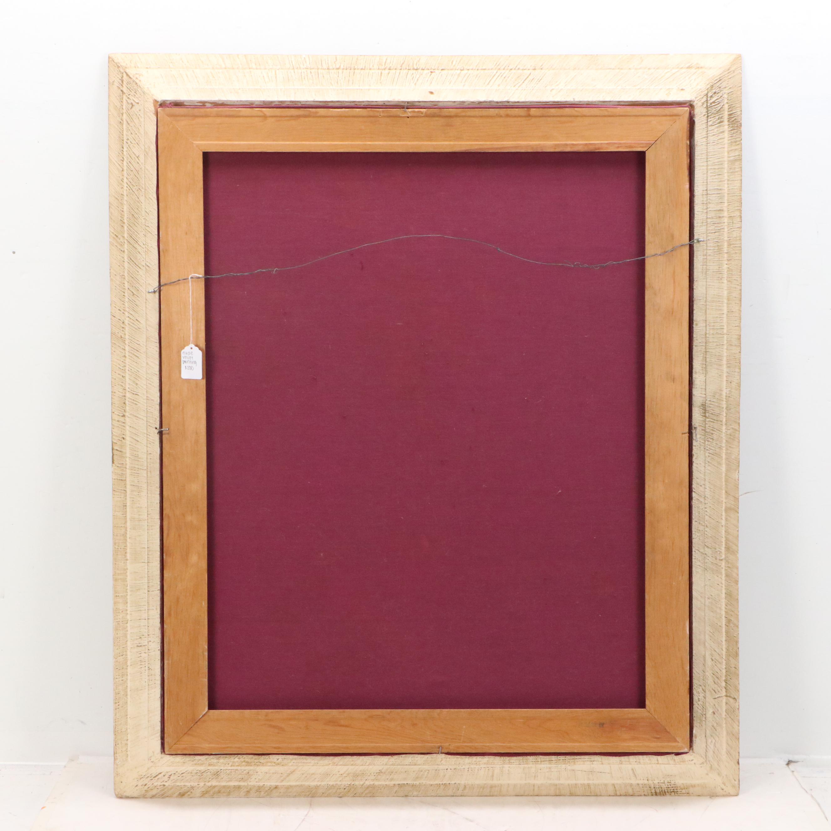 Velvet Painting of Seated Female Nude, 1970s