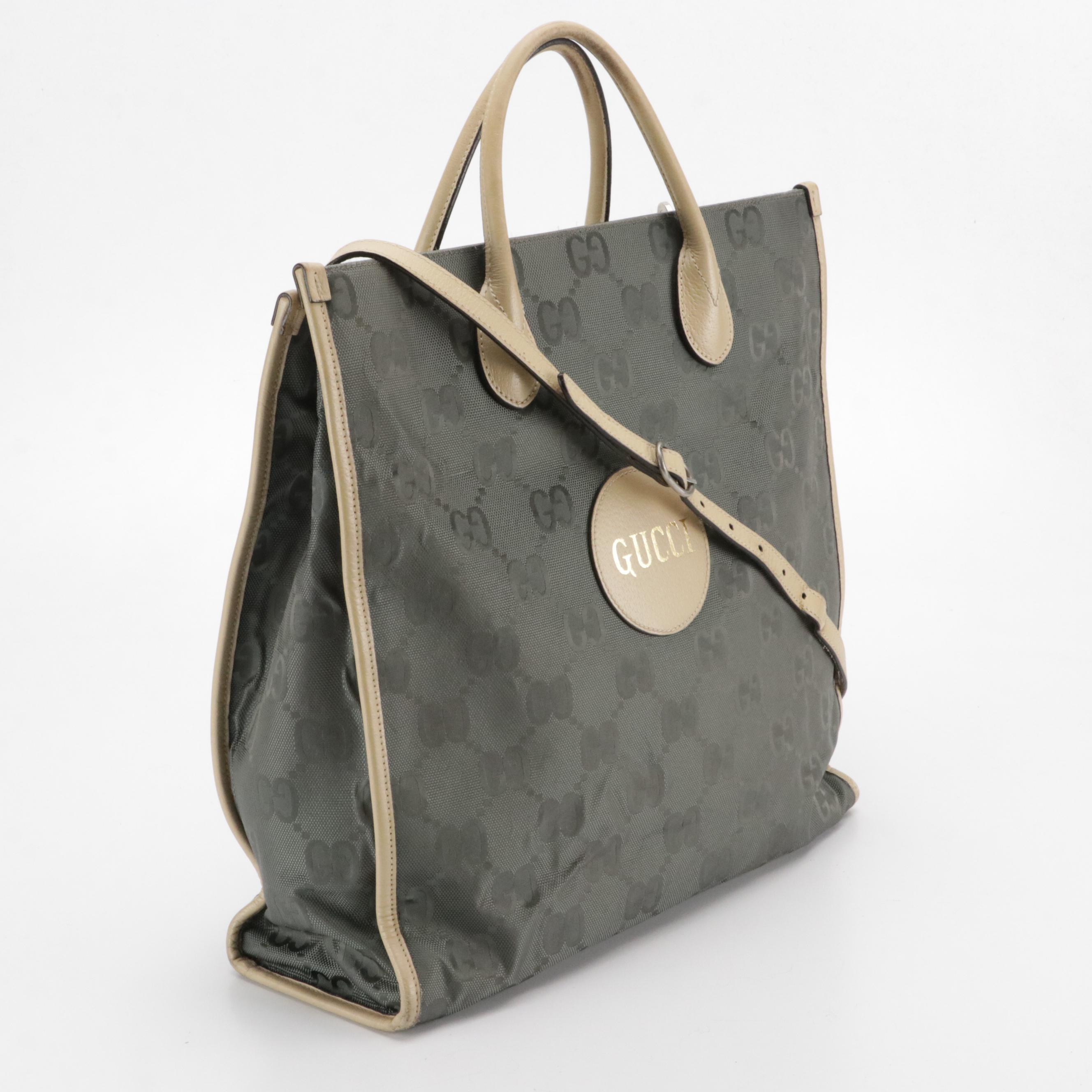 Gucci Off the Grid Two-Way Tote in Jumbo GG Grey Econyl Nylon and Leather Trim