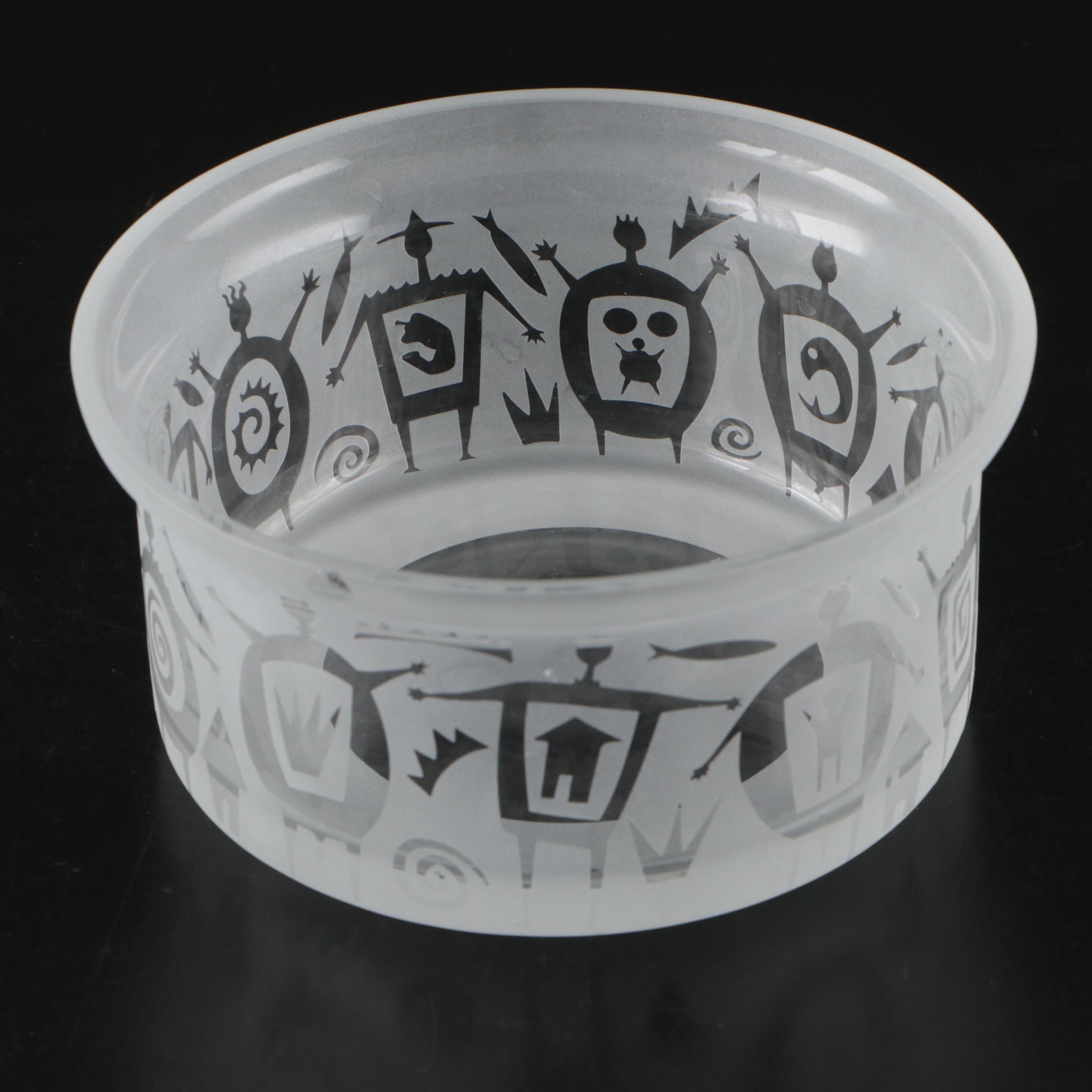 Leandra Drumm Etched Glass Bowl and Vase