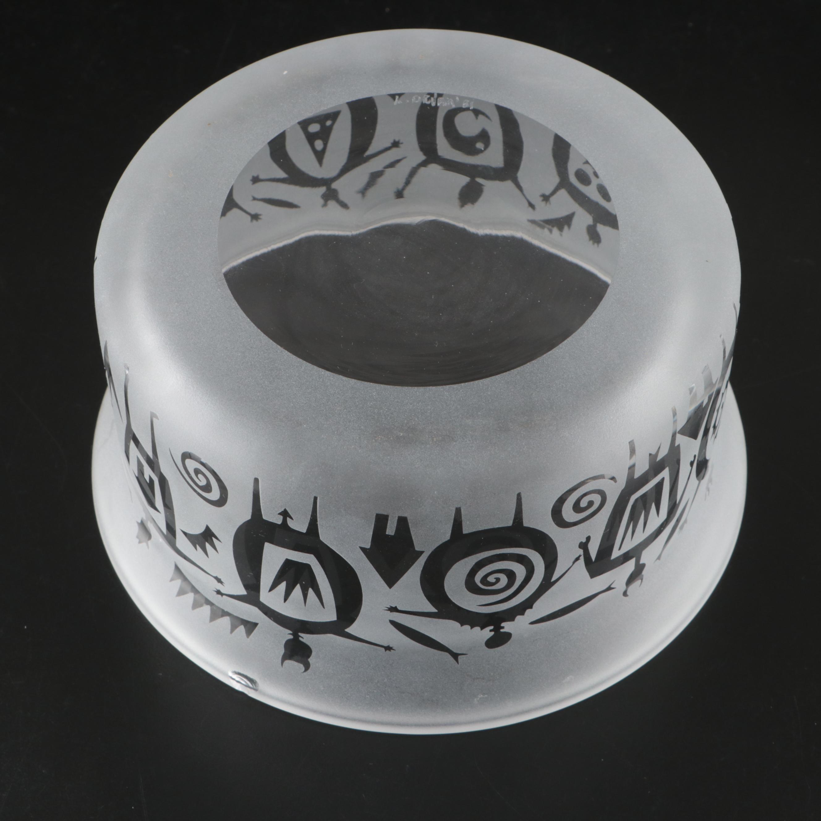 Leandra Drumm Etched Glass Bowl and Vase