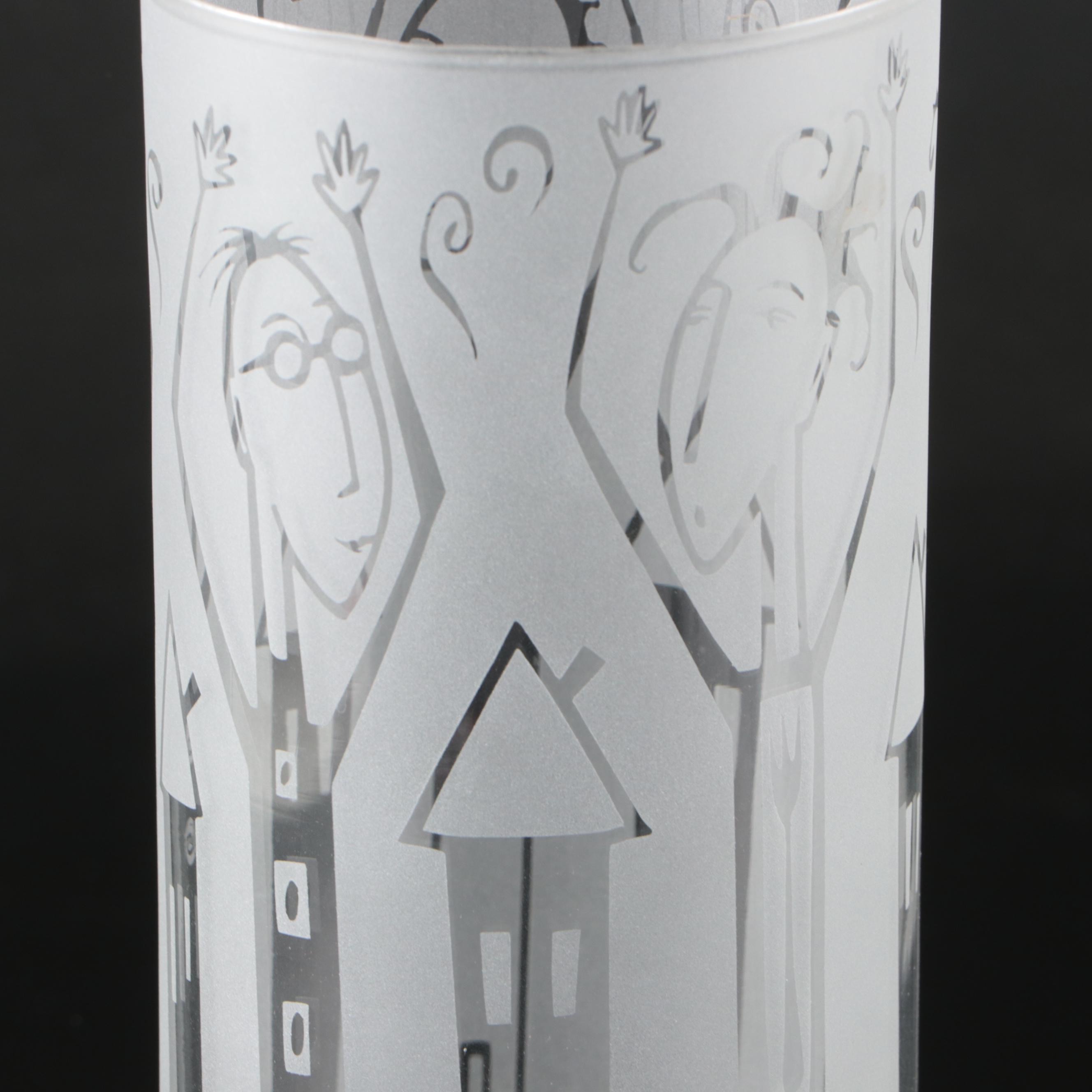 Leandra Drumm Etched Glass Bowl and Vase