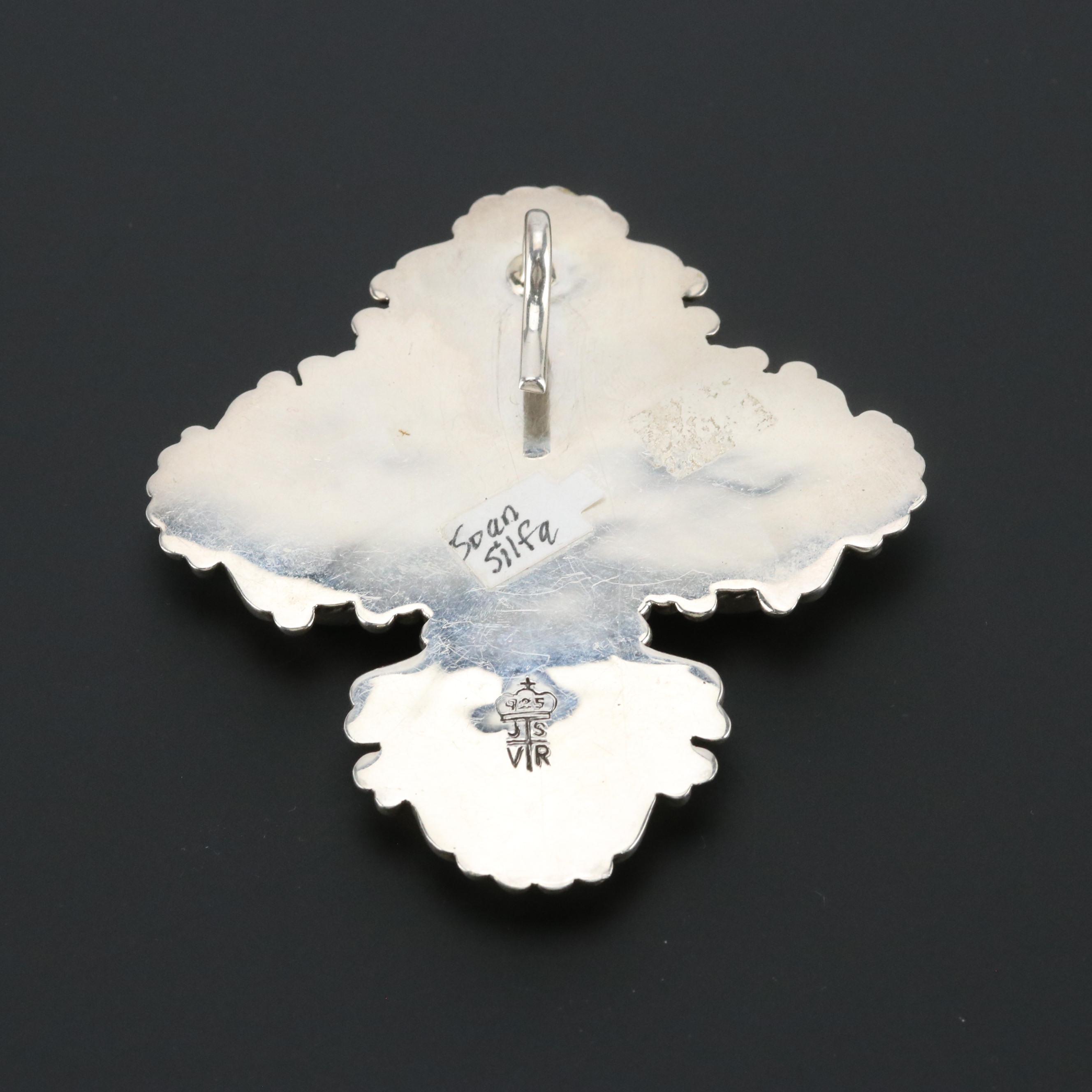 Signed Sterling Silver Southwestern Blanket Style Cross Pendant