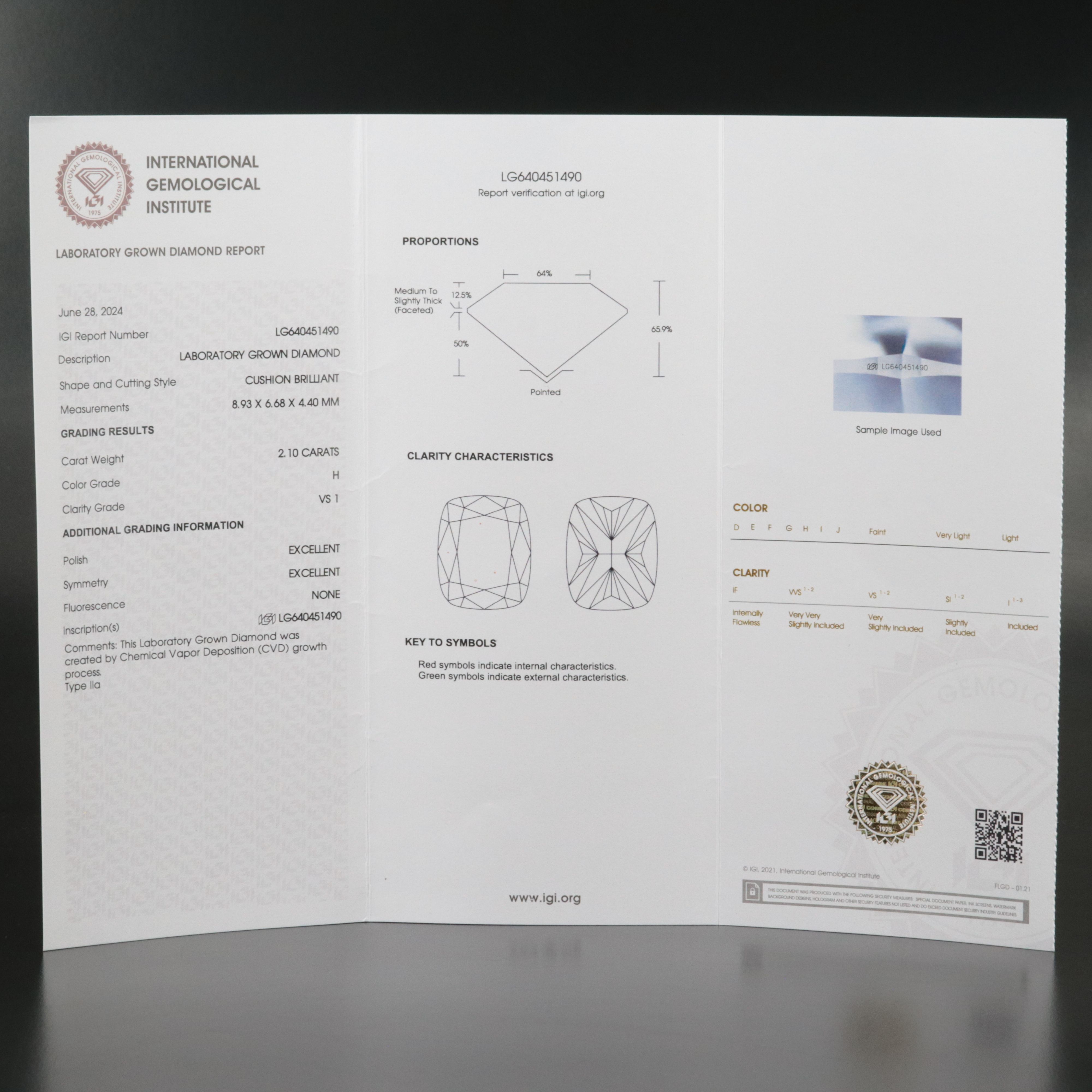 Loose 2.10 CT Lab Grown Diamond with IGI Report