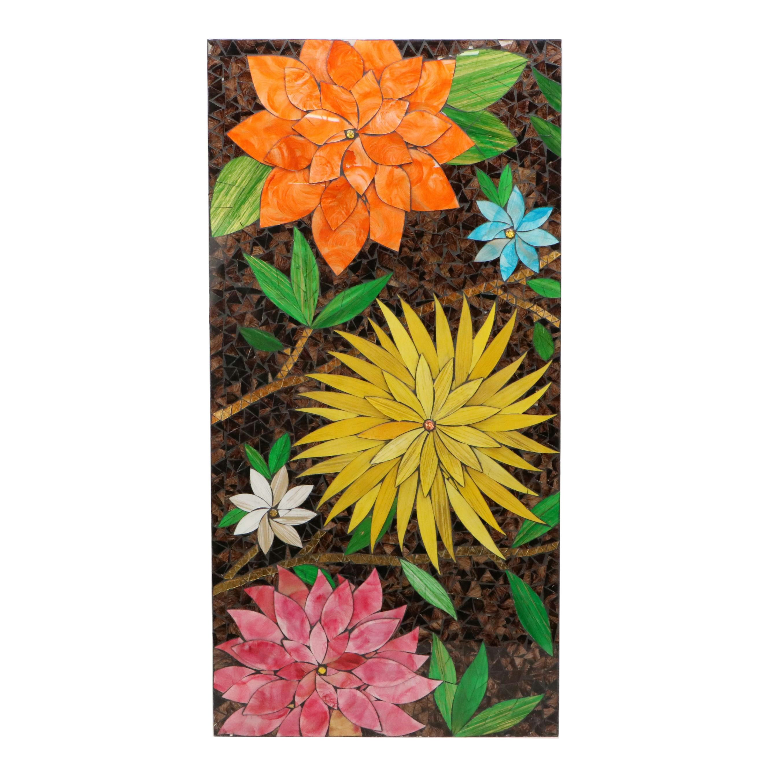 Floral Stained Glass Mosaic Panel with Dimensional Petals, 21st Century