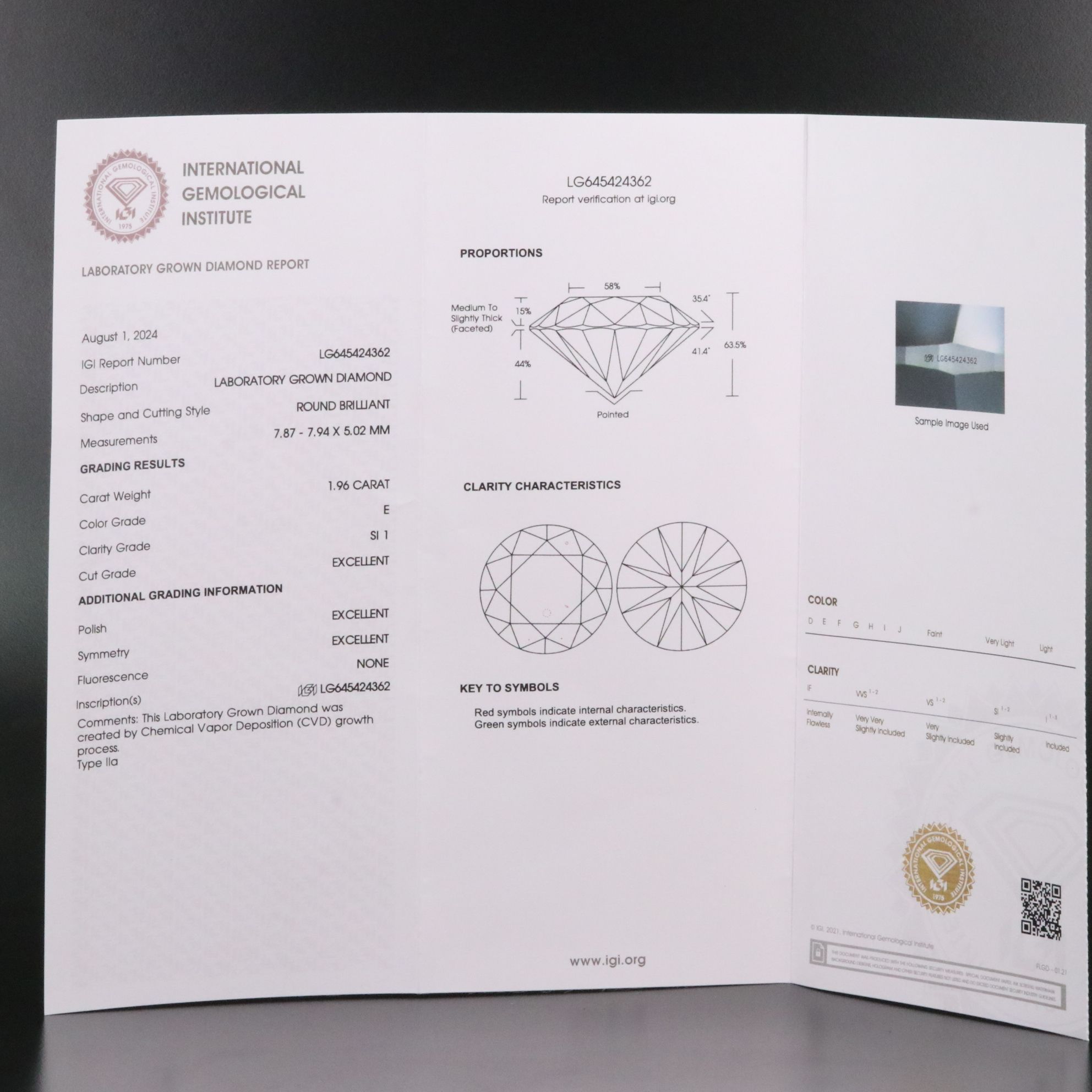 Loose 1.96 CT Lab Grown Diamond with IGI Report