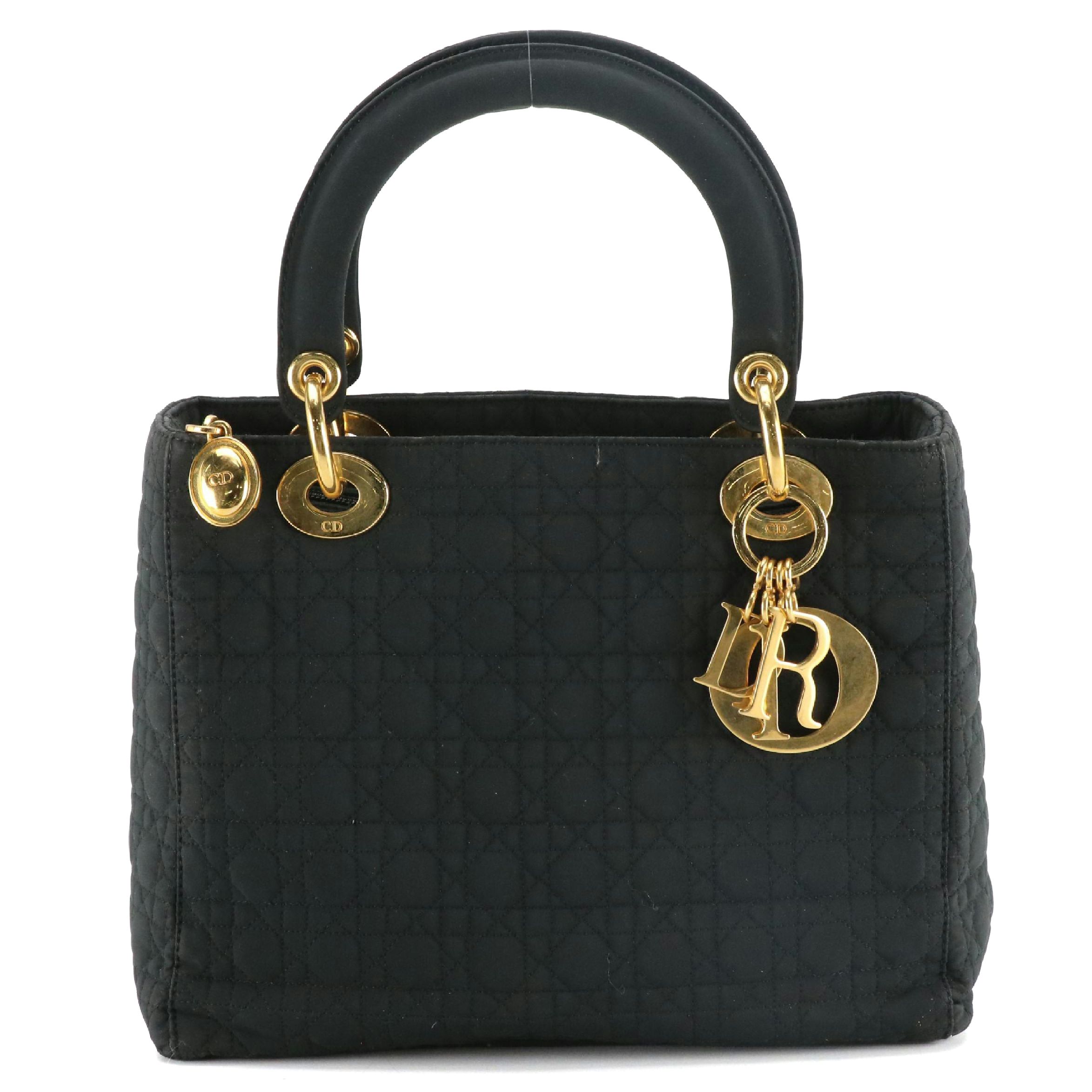 Christian Dior Black Cannage Nylon Lady Dior Handbag