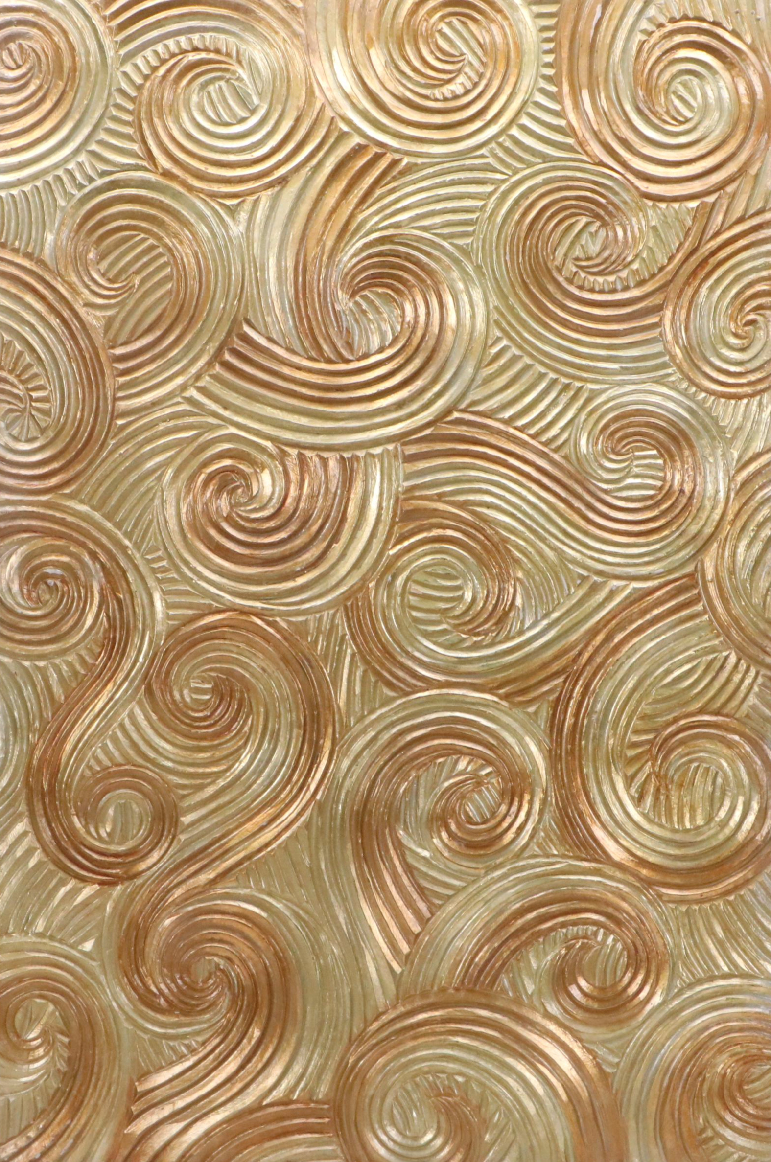 Golden Swirling Relief Wooden Wall Panel, 21st Century