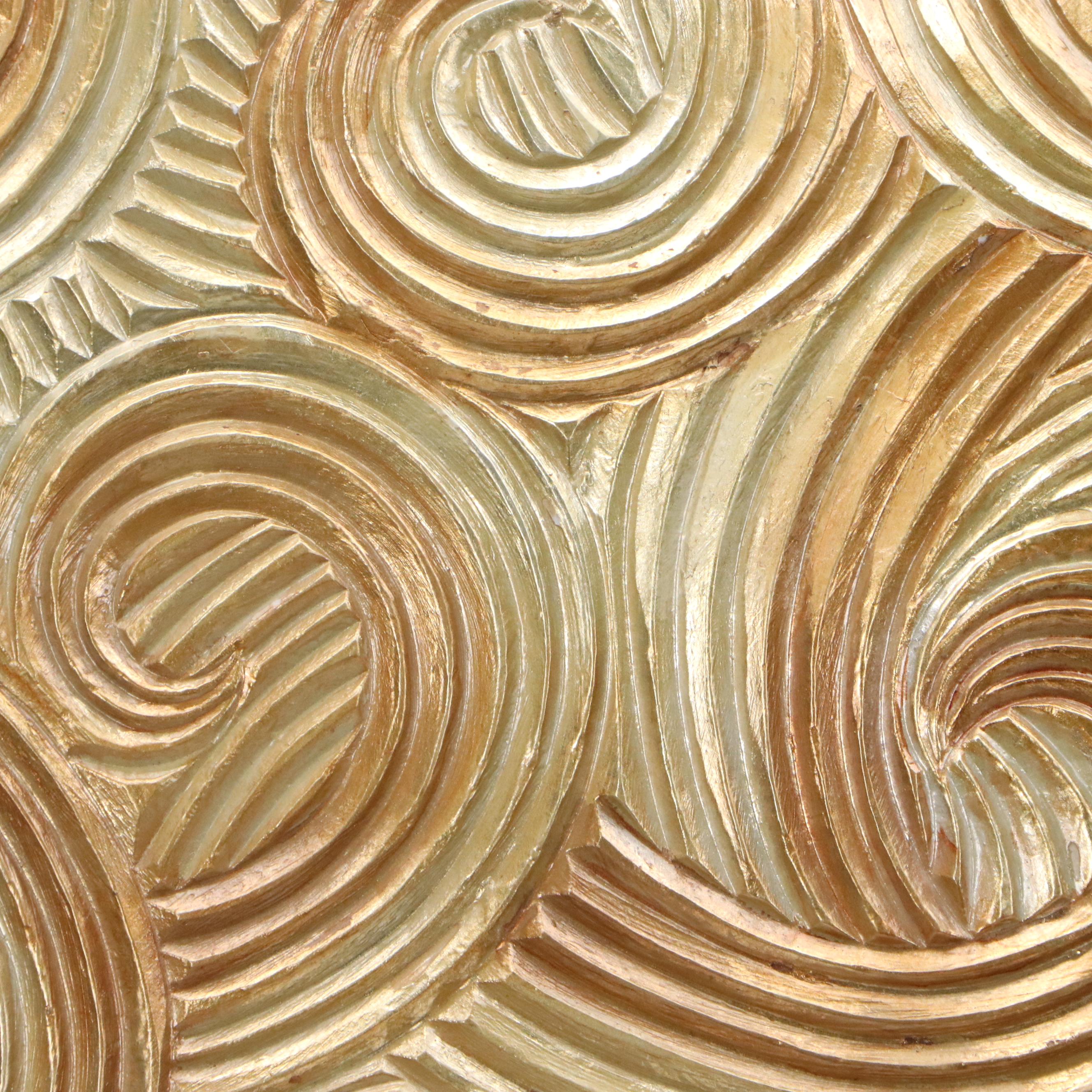 Golden Swirling Relief Wooden Wall Panel, 21st Century