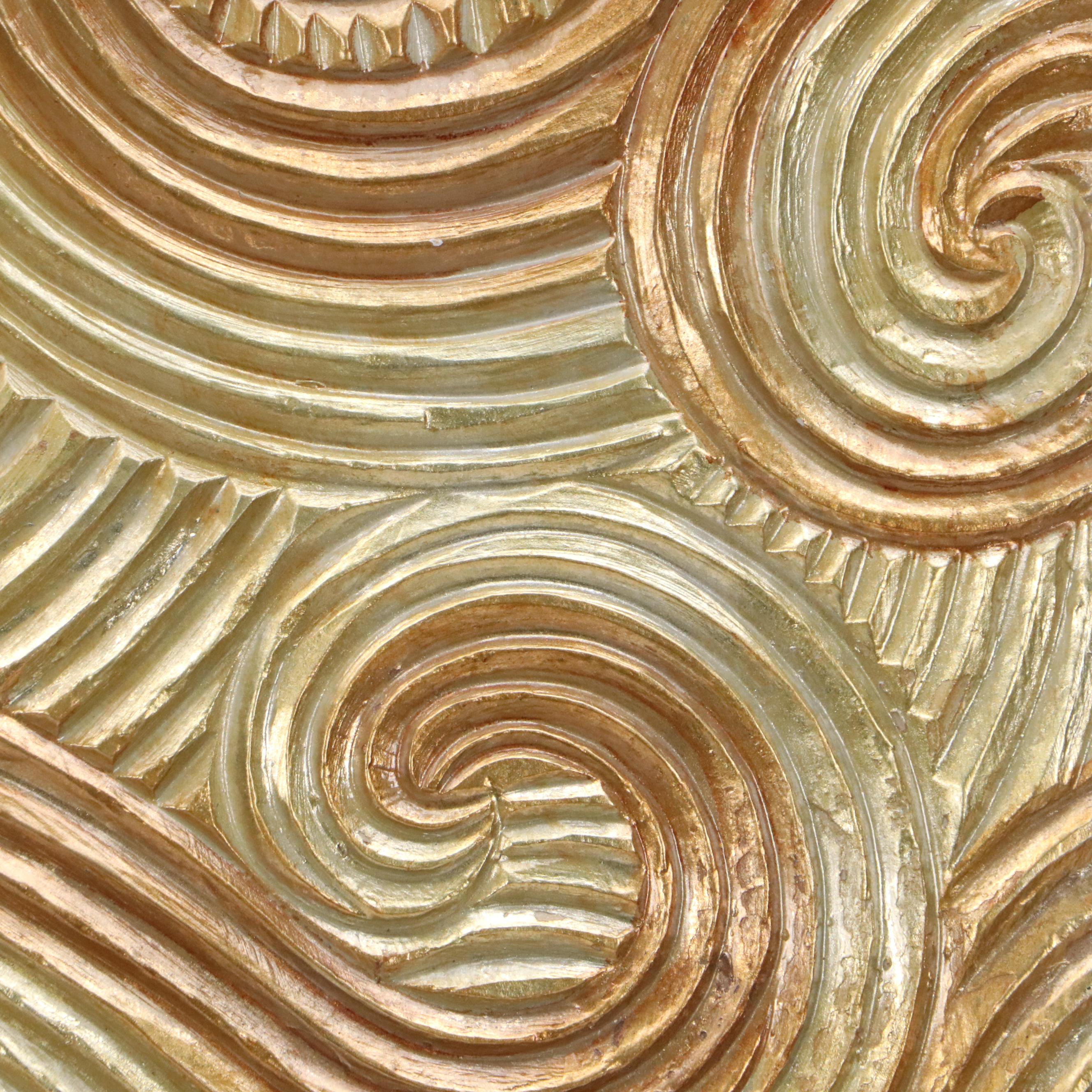 Golden Swirling Relief Wooden Wall Panel, 21st Century