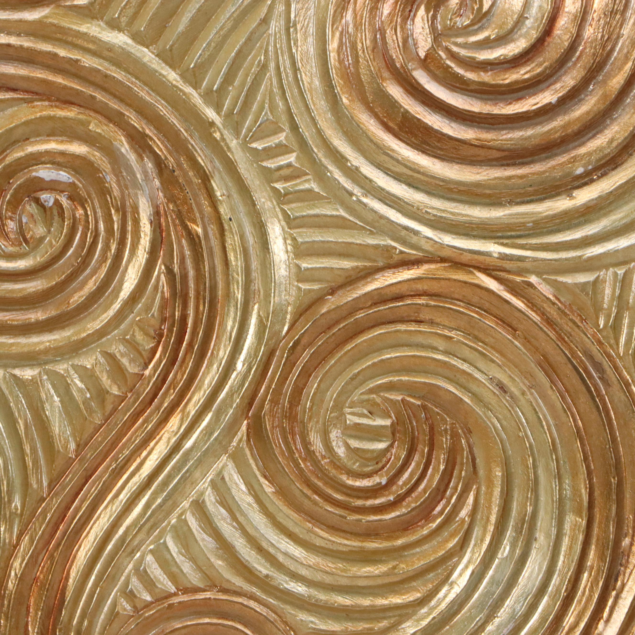 Golden Swirling Relief Wooden Wall Panel, 21st Century