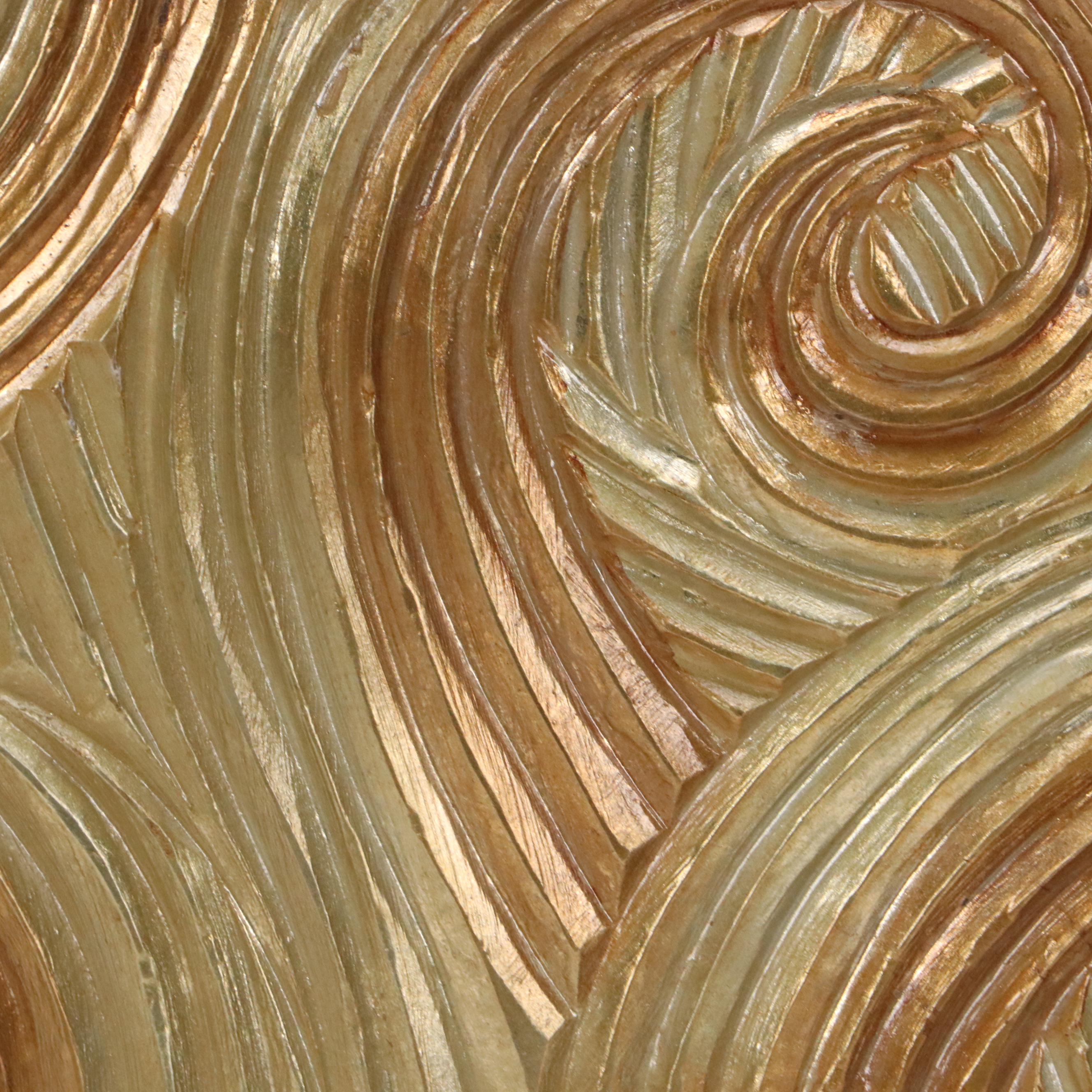 Golden Swirling Relief Wooden Wall Panel, 21st Century