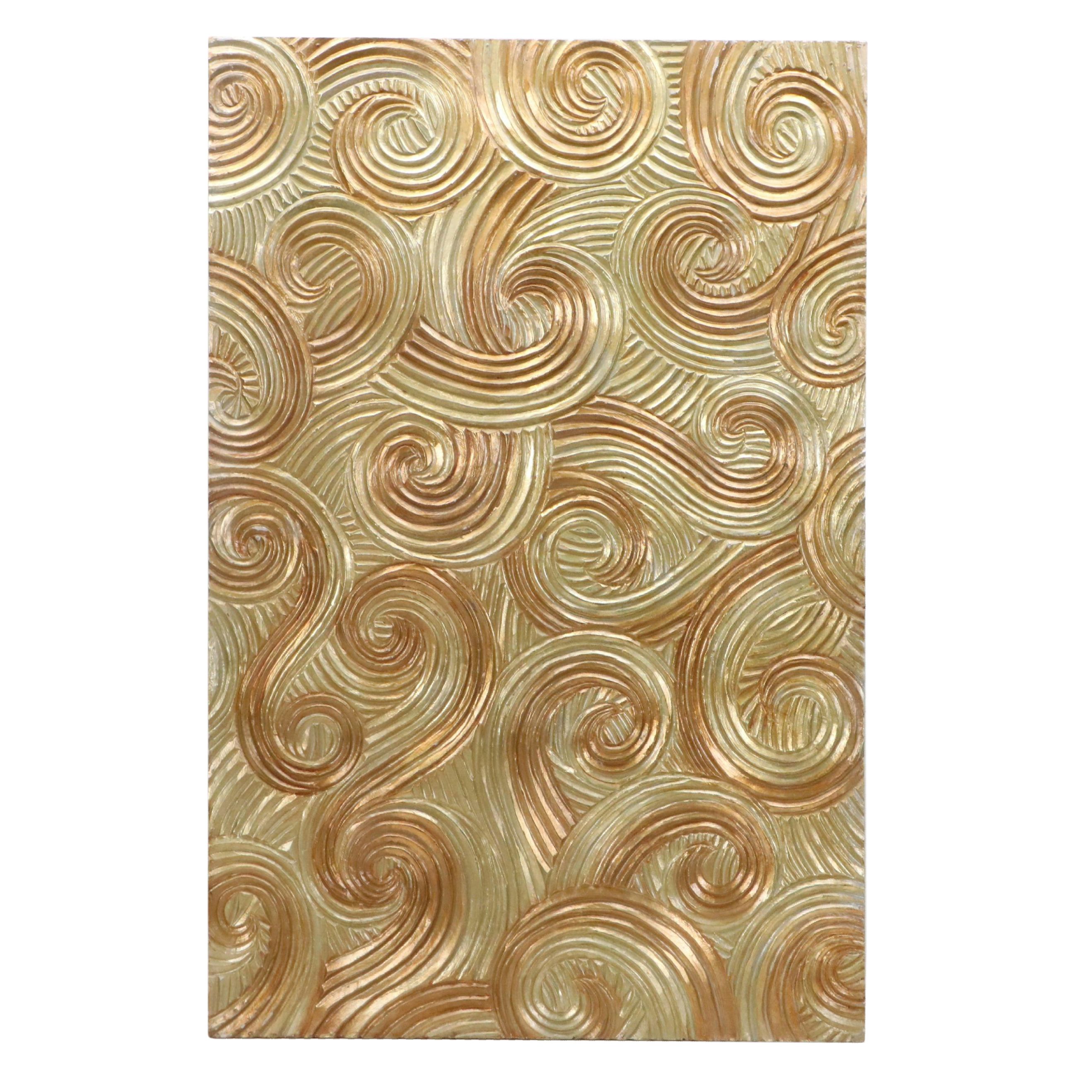 Golden Swirling Relief Wooden Wall Panel, 21st Century
