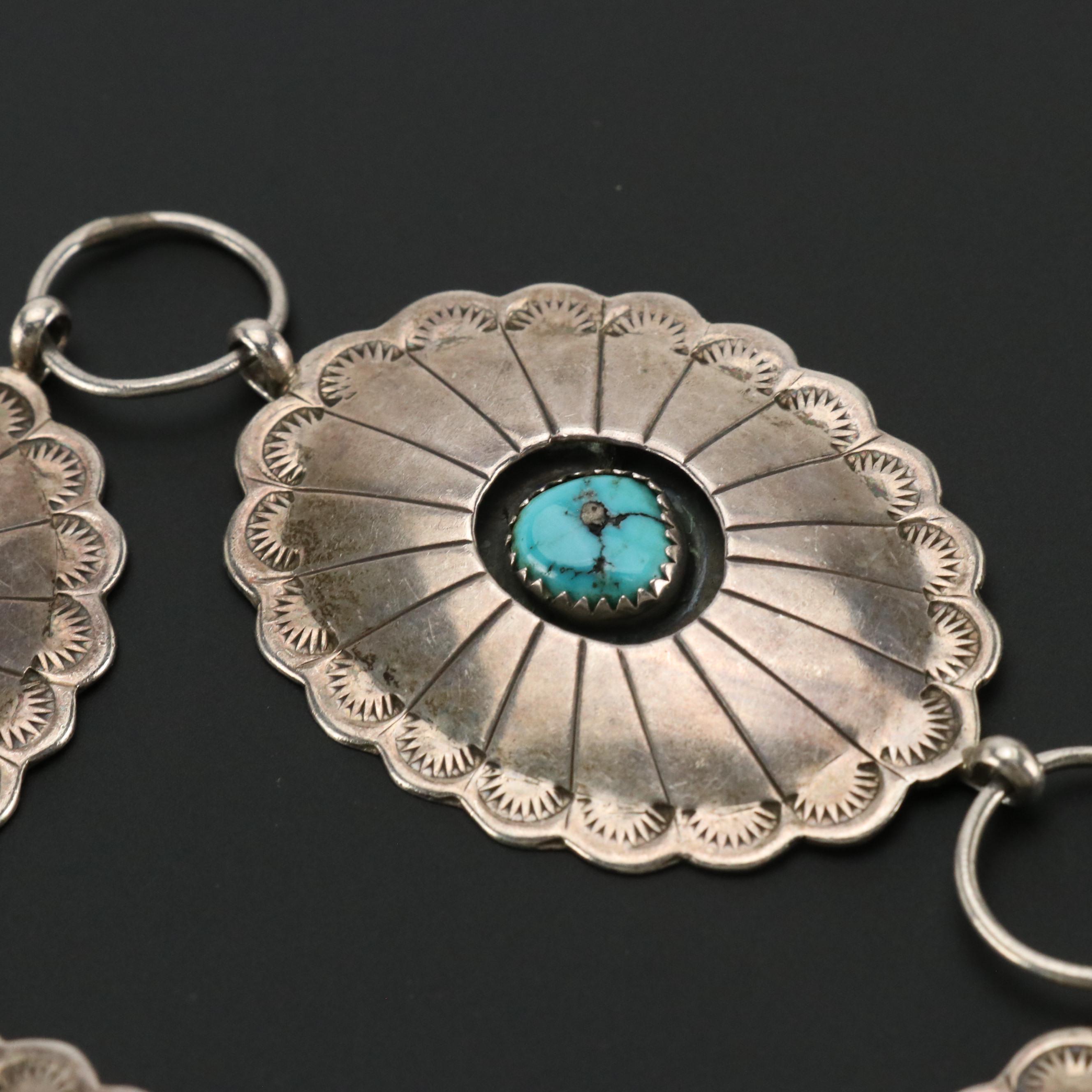 Southwestern Shadow Box Saw Cut Bezel Set Turquoise and Silver Concho Belt