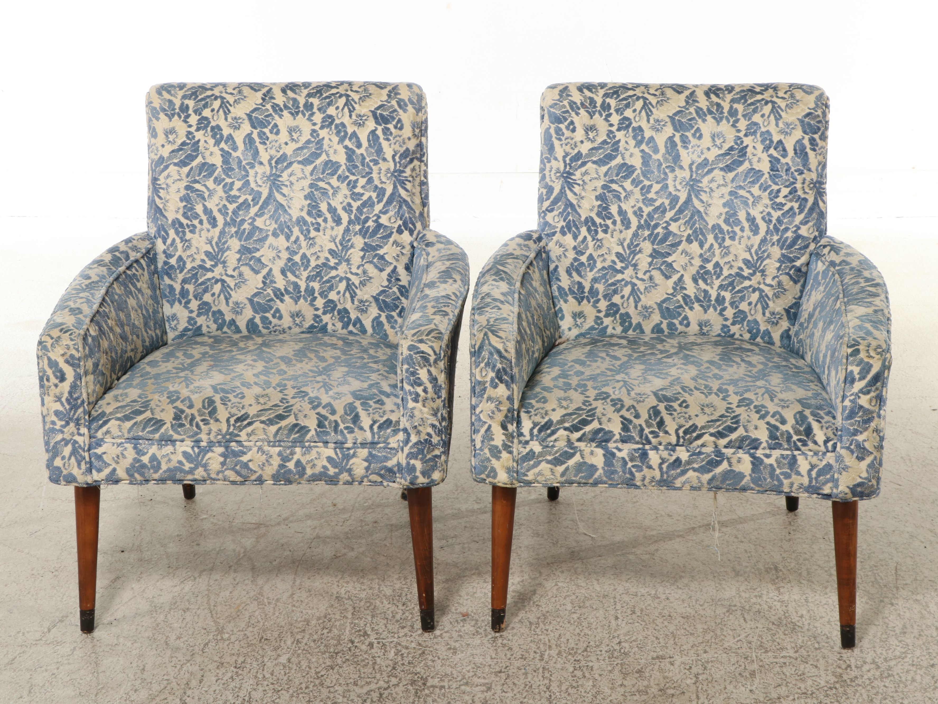 Pair of Mid Century Modern Floral Upholstered Armchairs