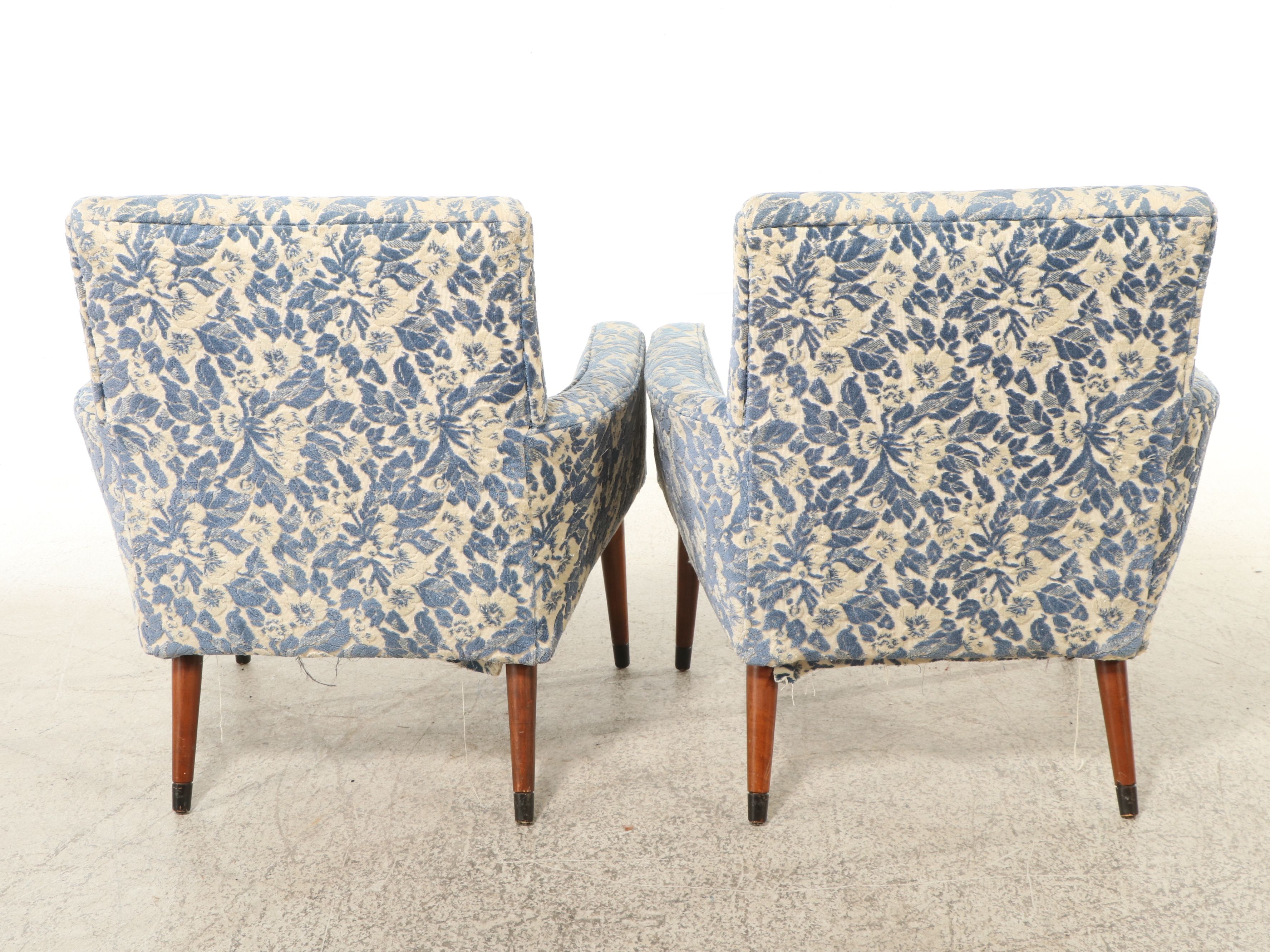 Pair of Mid Century Modern Floral Upholstered Armchairs
