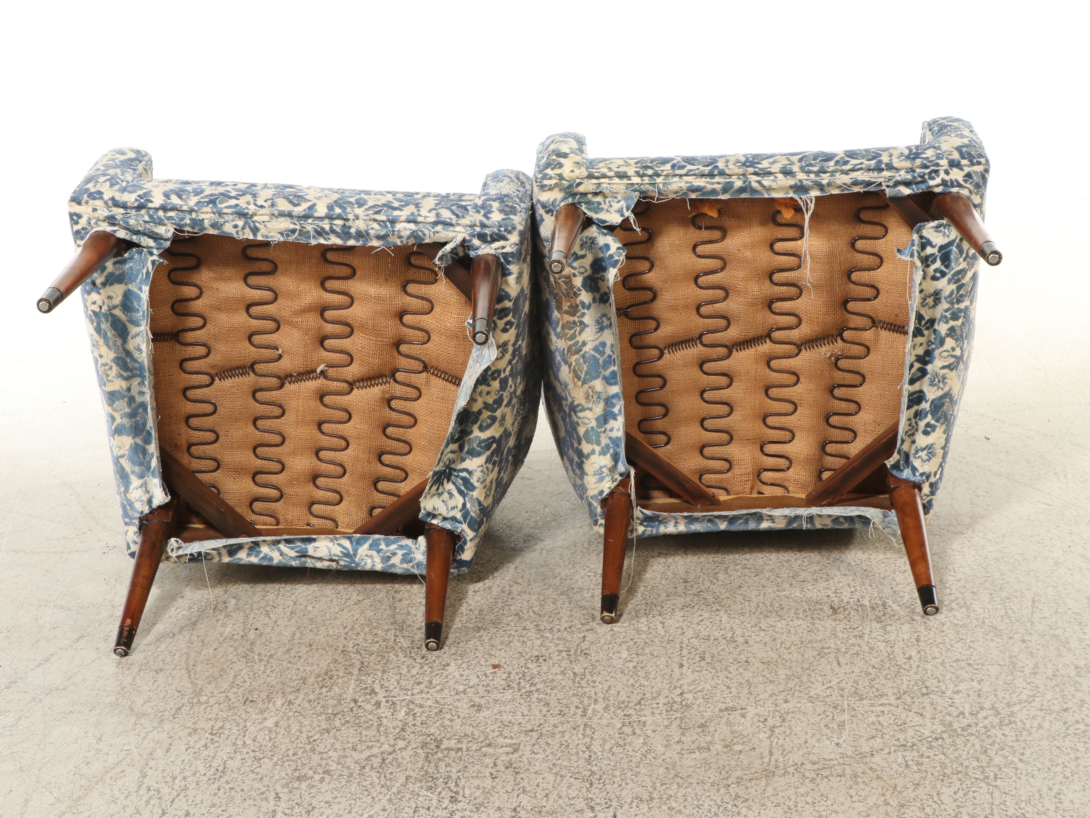 Pair of Mid Century Modern Floral Upholstered Armchairs