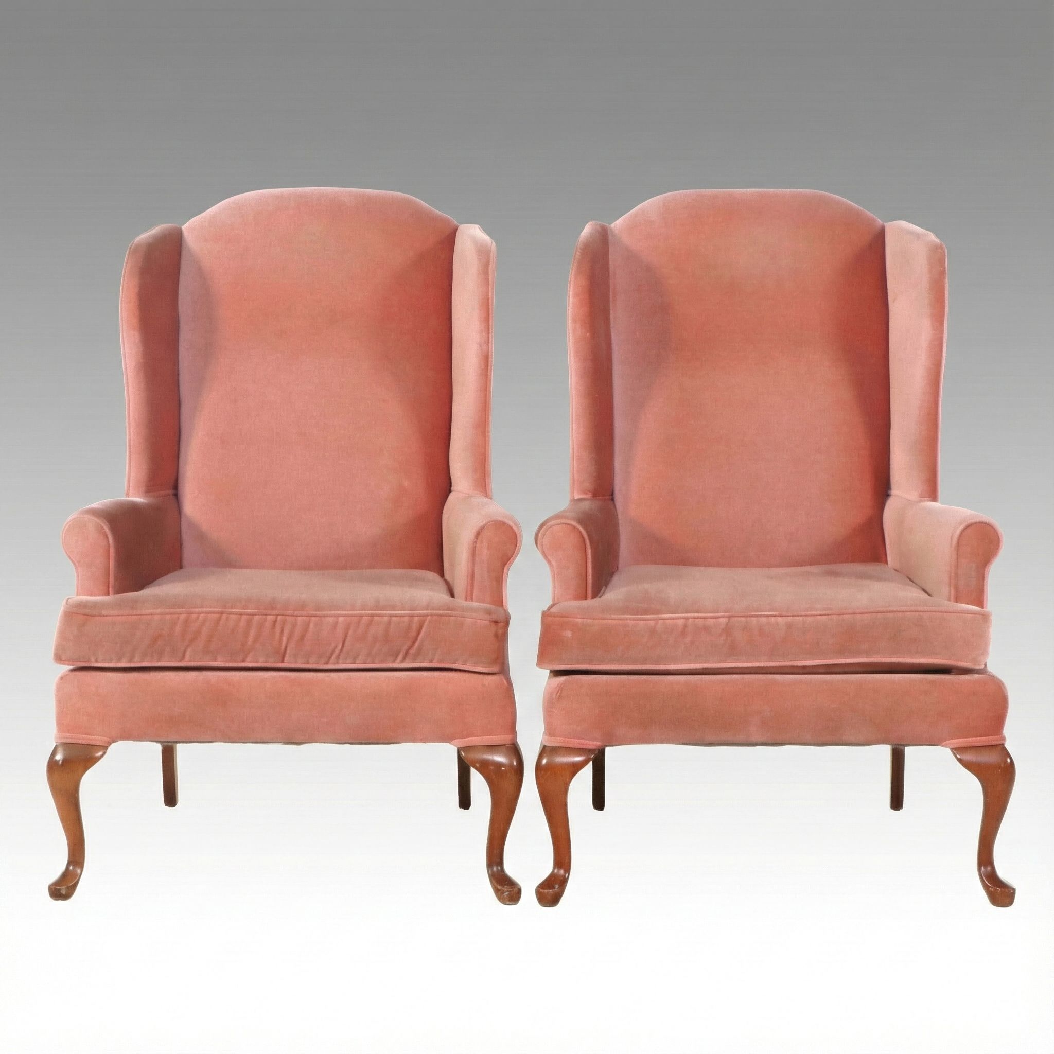 Pair of Broyhill Queen Anne Style Upholstered Armchairs