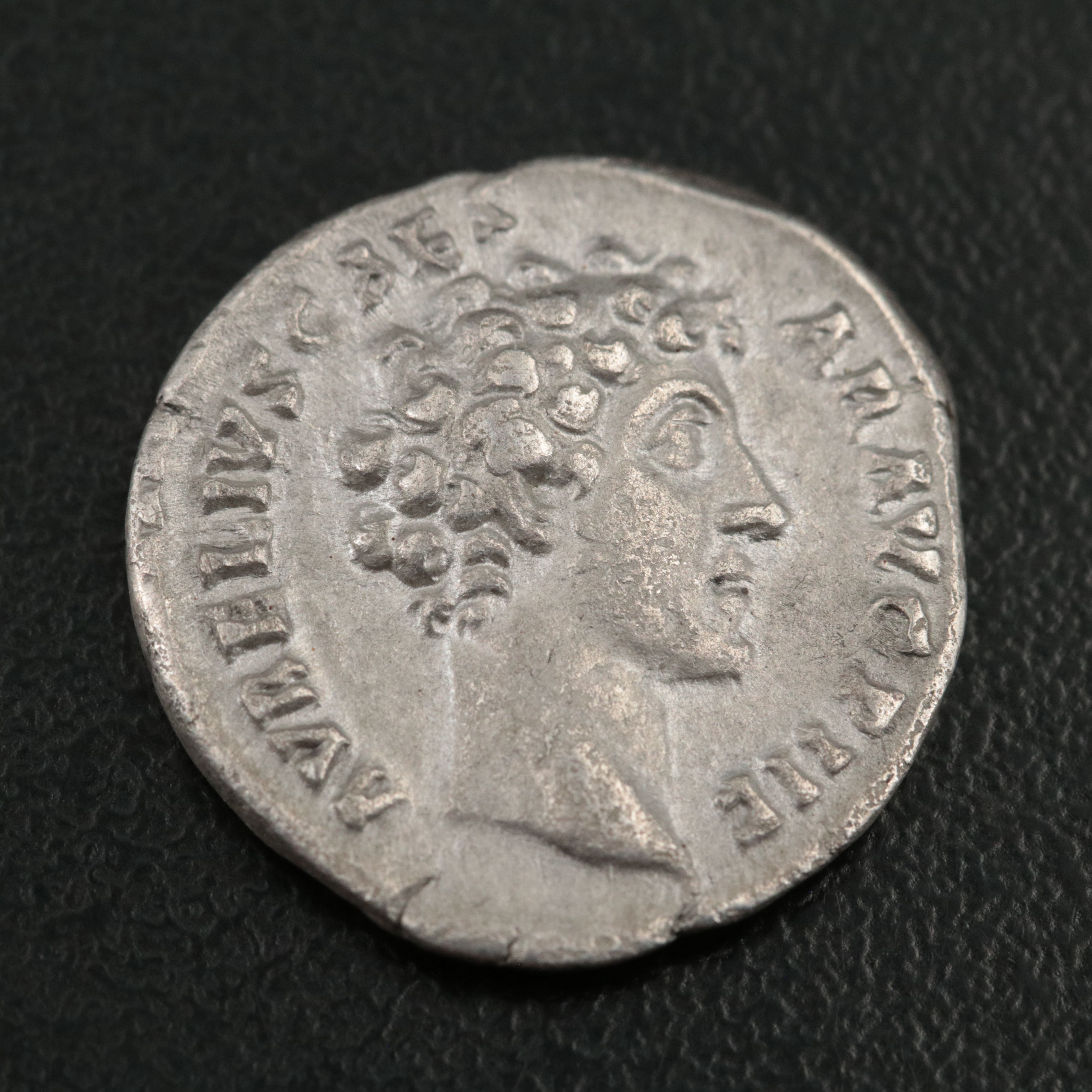 Ancient Roman Imperial AR Denarius of Marcus Aurelius, ca. 144 A.D.
