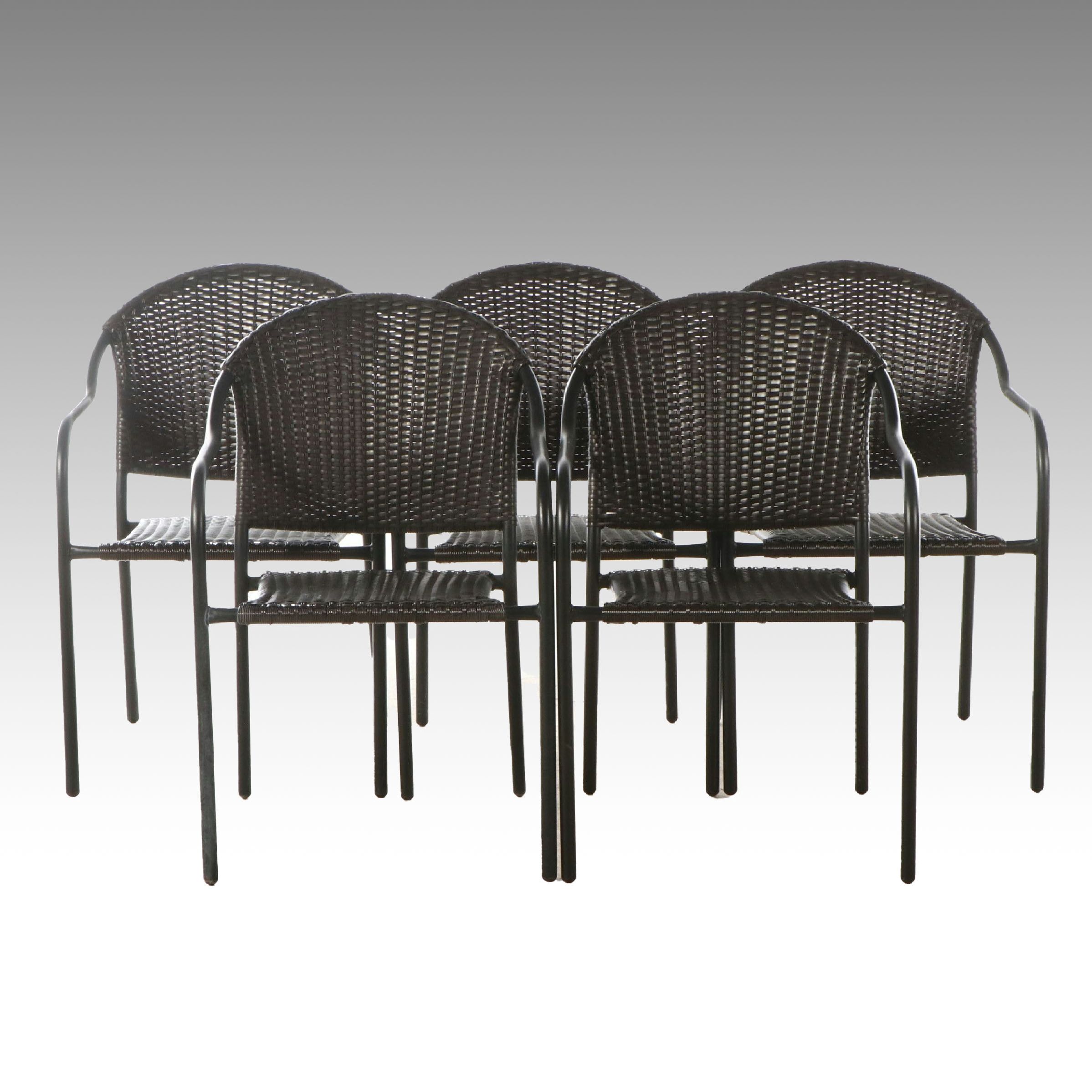 Set of Five Contemporary Resin Wicker Patio Armchairs