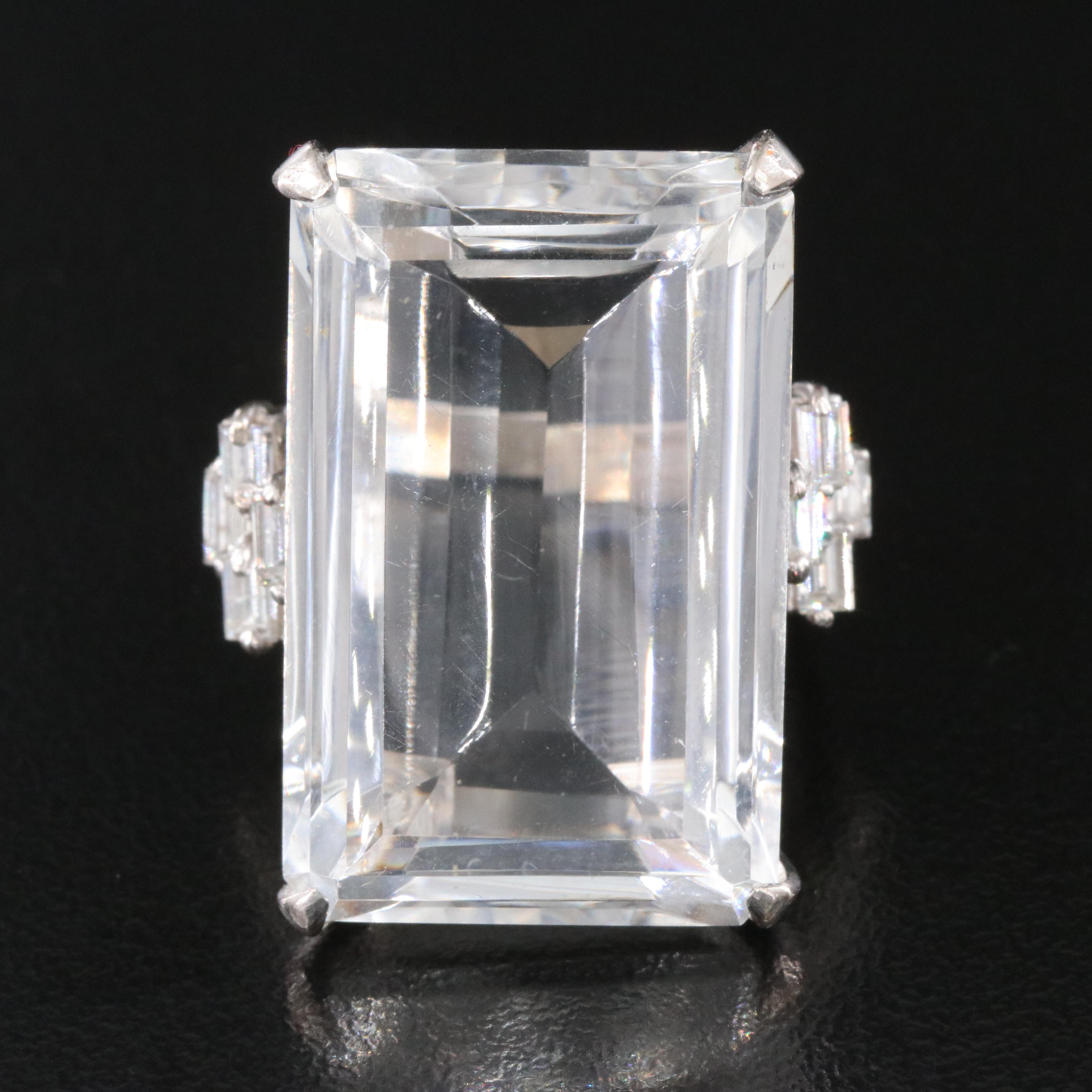 Rock Crystal and Diamond Ring in Silver/Gold/Palladium Alloy