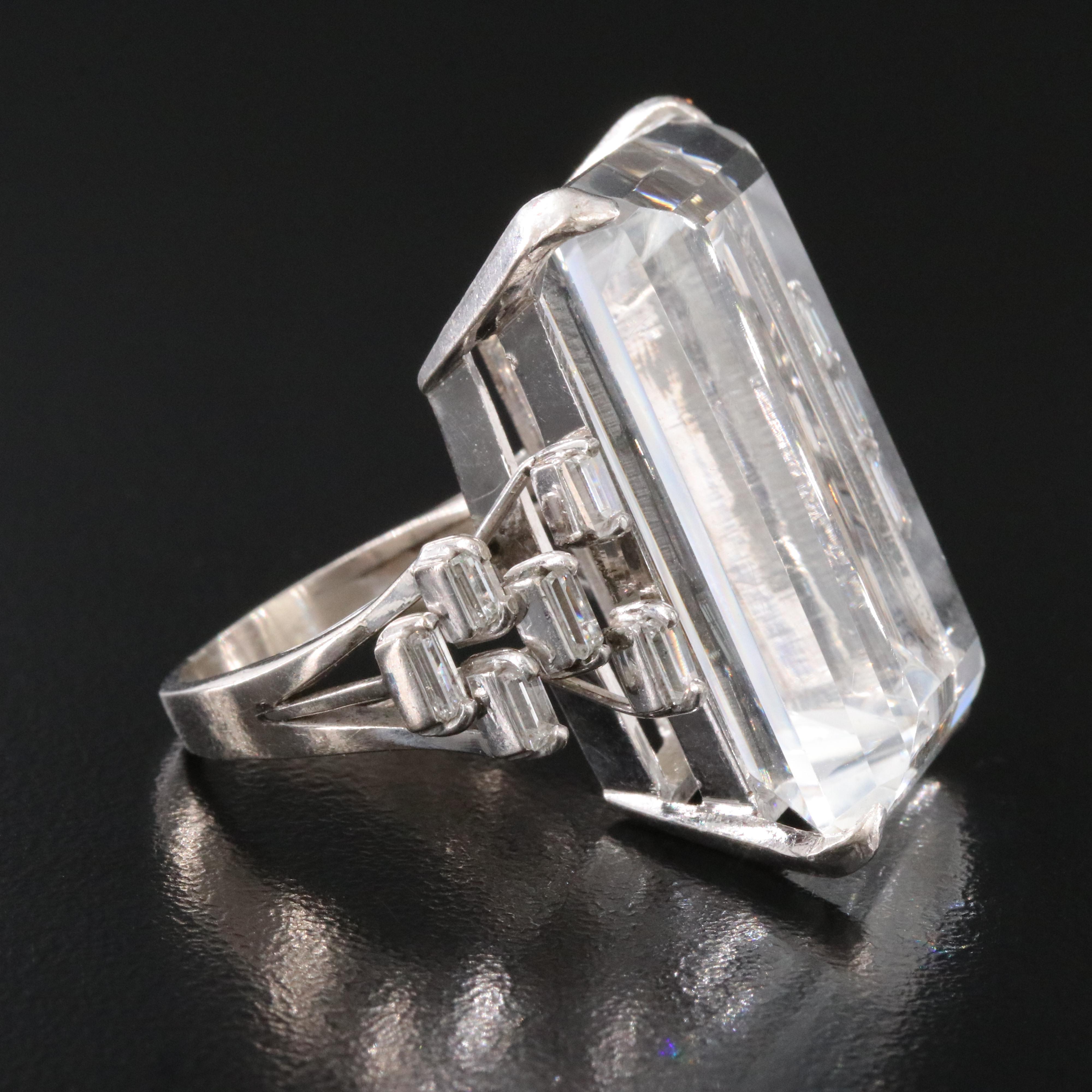 Rock Crystal and Diamond Ring in Silver/Gold/Palladium Alloy