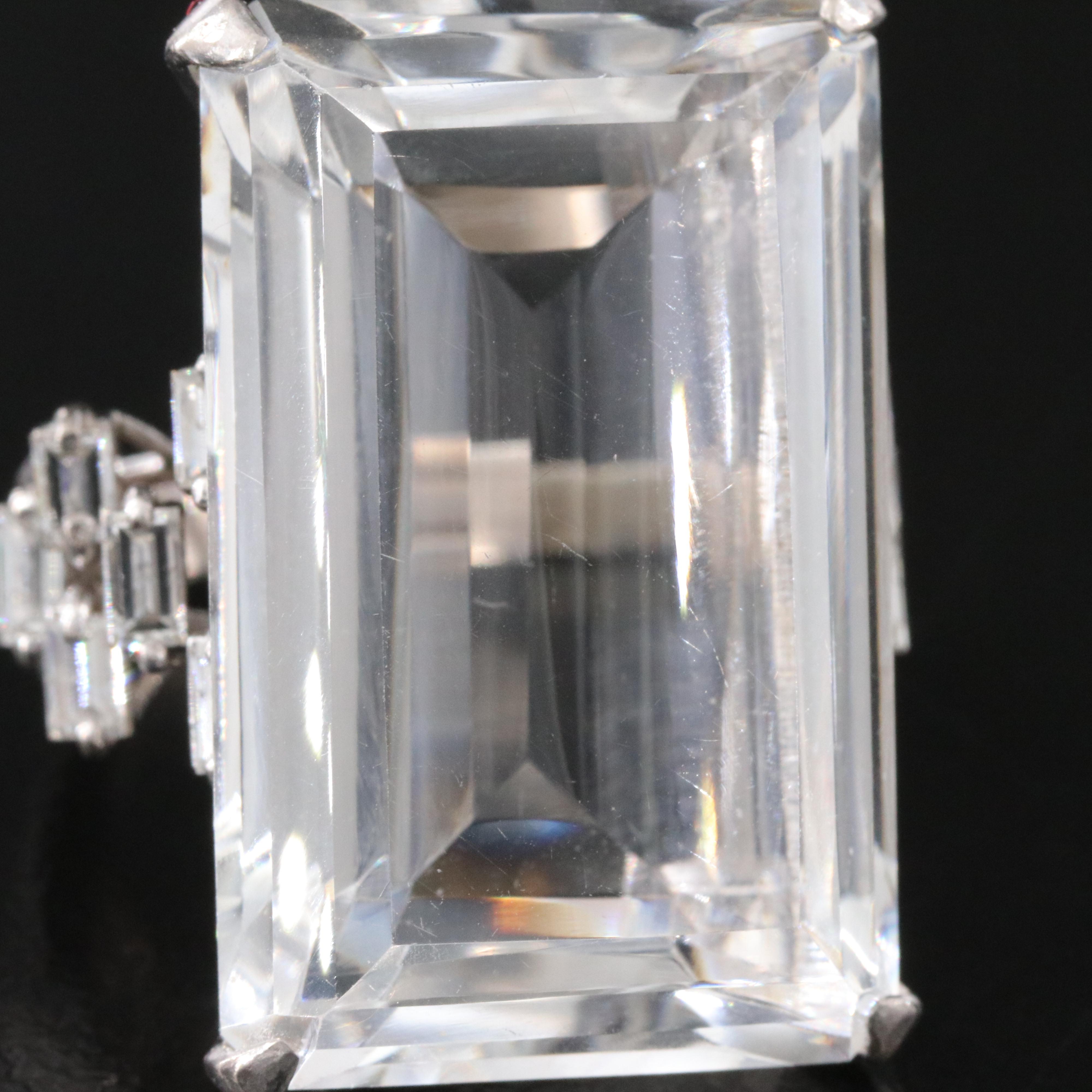 Rock Crystal and Diamond Ring in Silver/Gold/Palladium Alloy