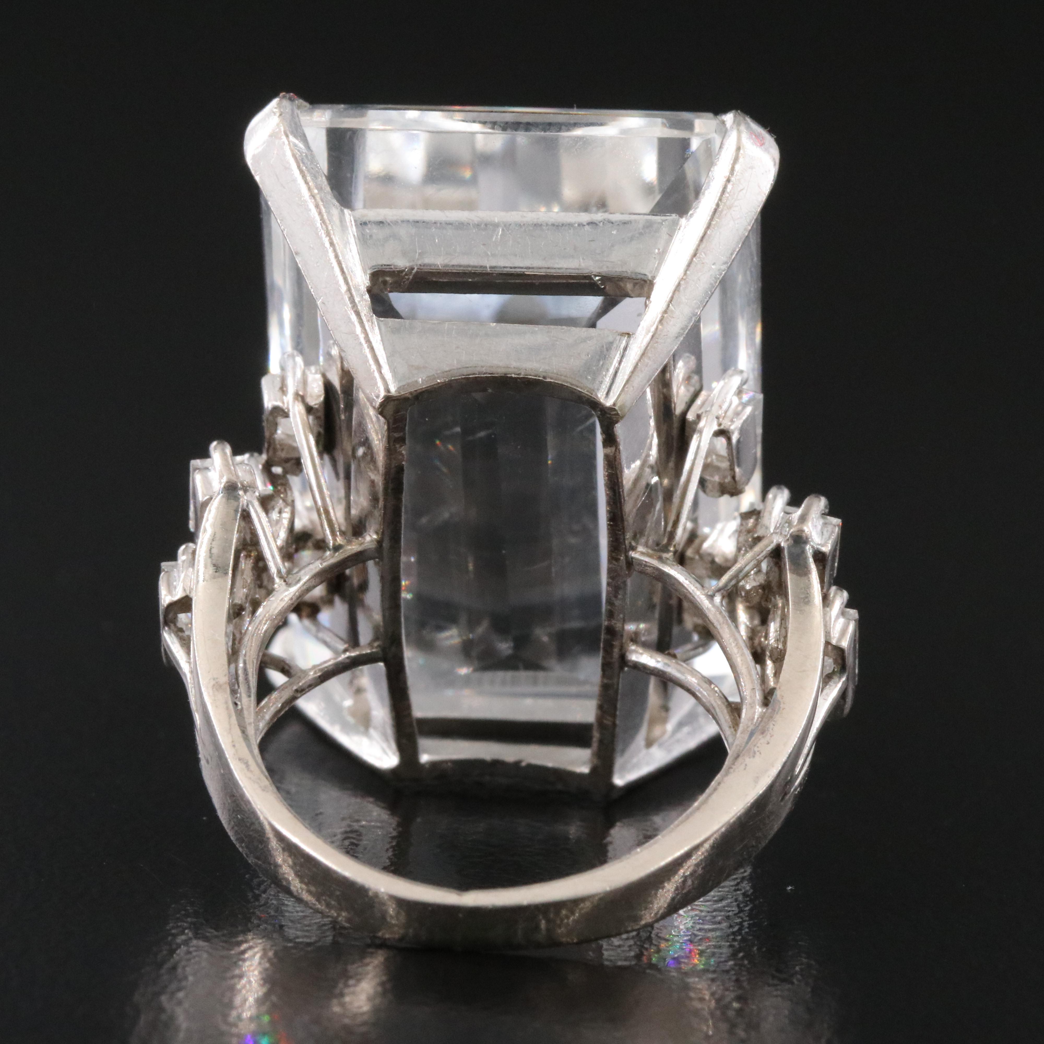 Rock Crystal and Diamond Ring in Silver/Gold/Palladium Alloy