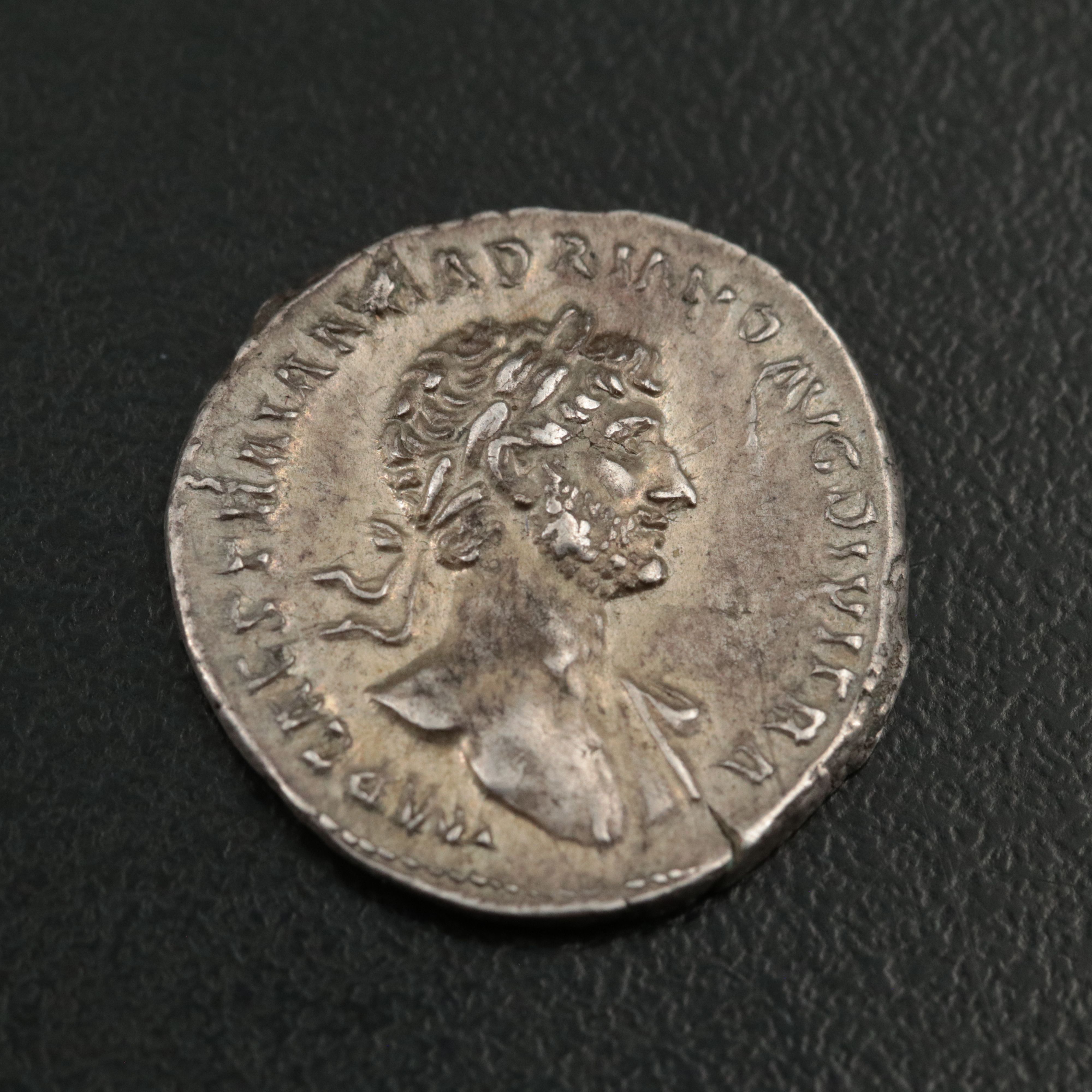 Ancient Roman Imperial AR Denarius Coin of Hadrian, ca. 117 A.D.