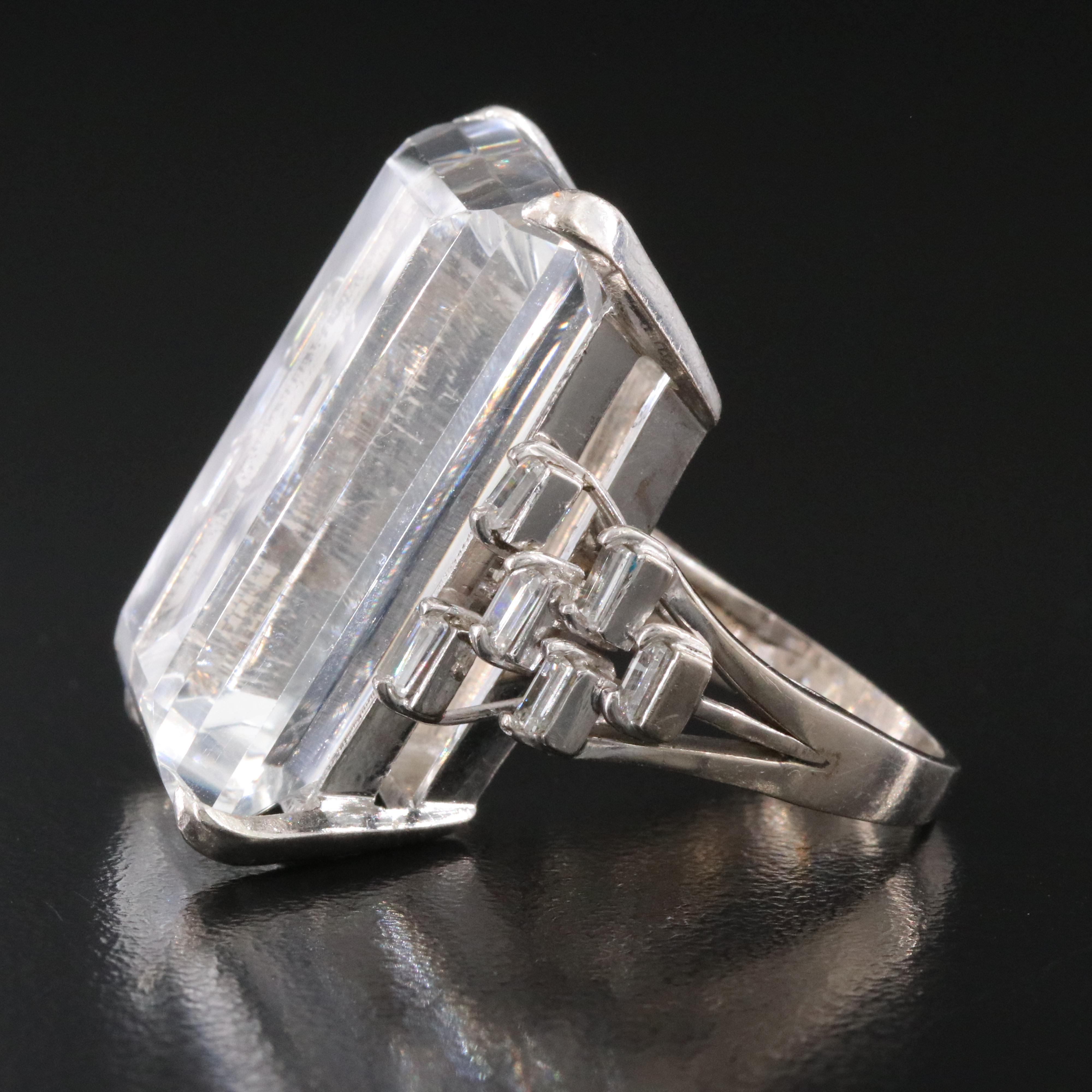 Rock Crystal and Diamond Ring in Silver/Gold/Palladium Alloy