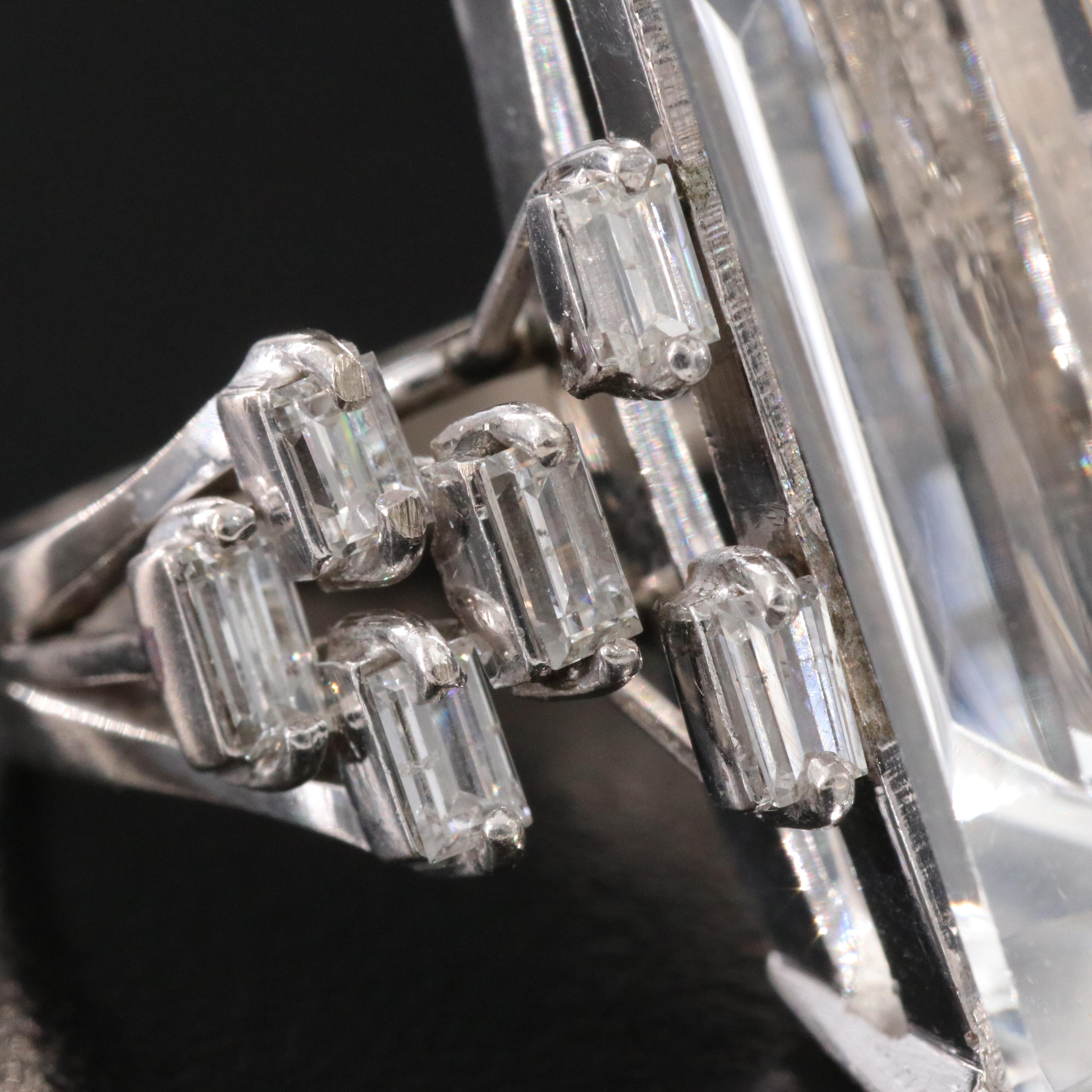 Rock Crystal and Diamond Ring in Silver/Gold/Palladium Alloy