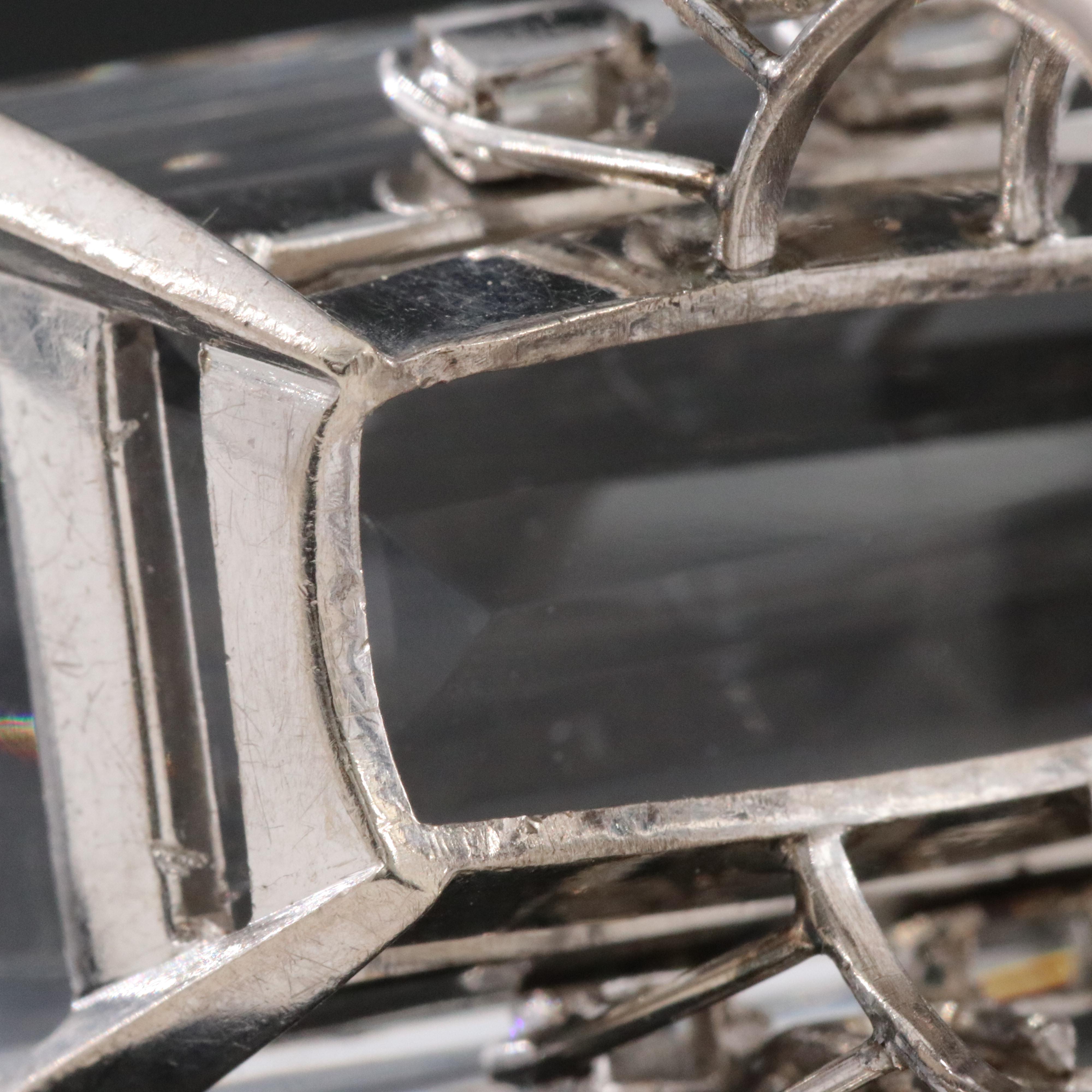 Rock Crystal and Diamond Ring in Silver/Gold/Palladium Alloy