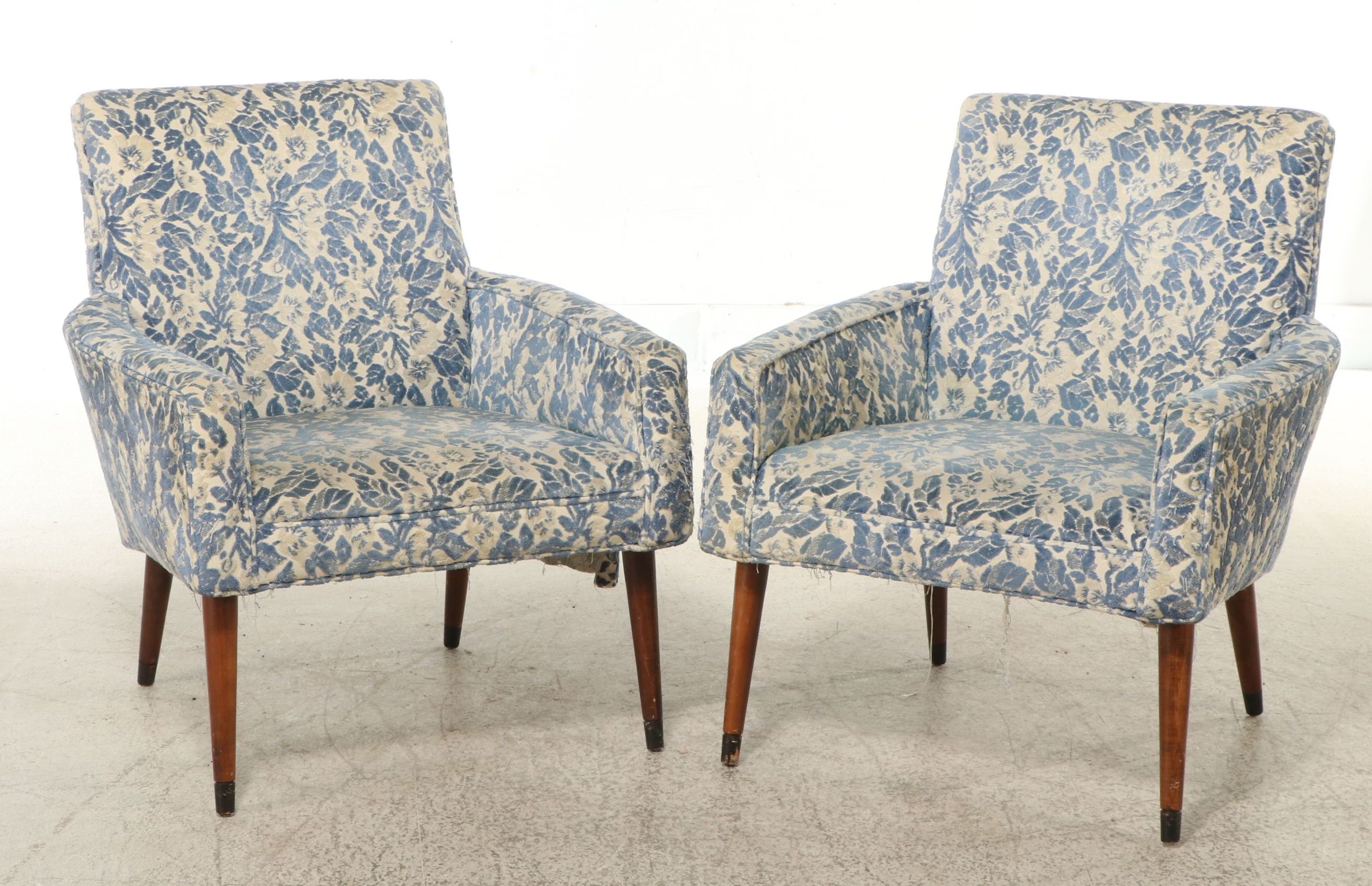 Pair of Mid Century Modern Floral Upholstered Armchairs