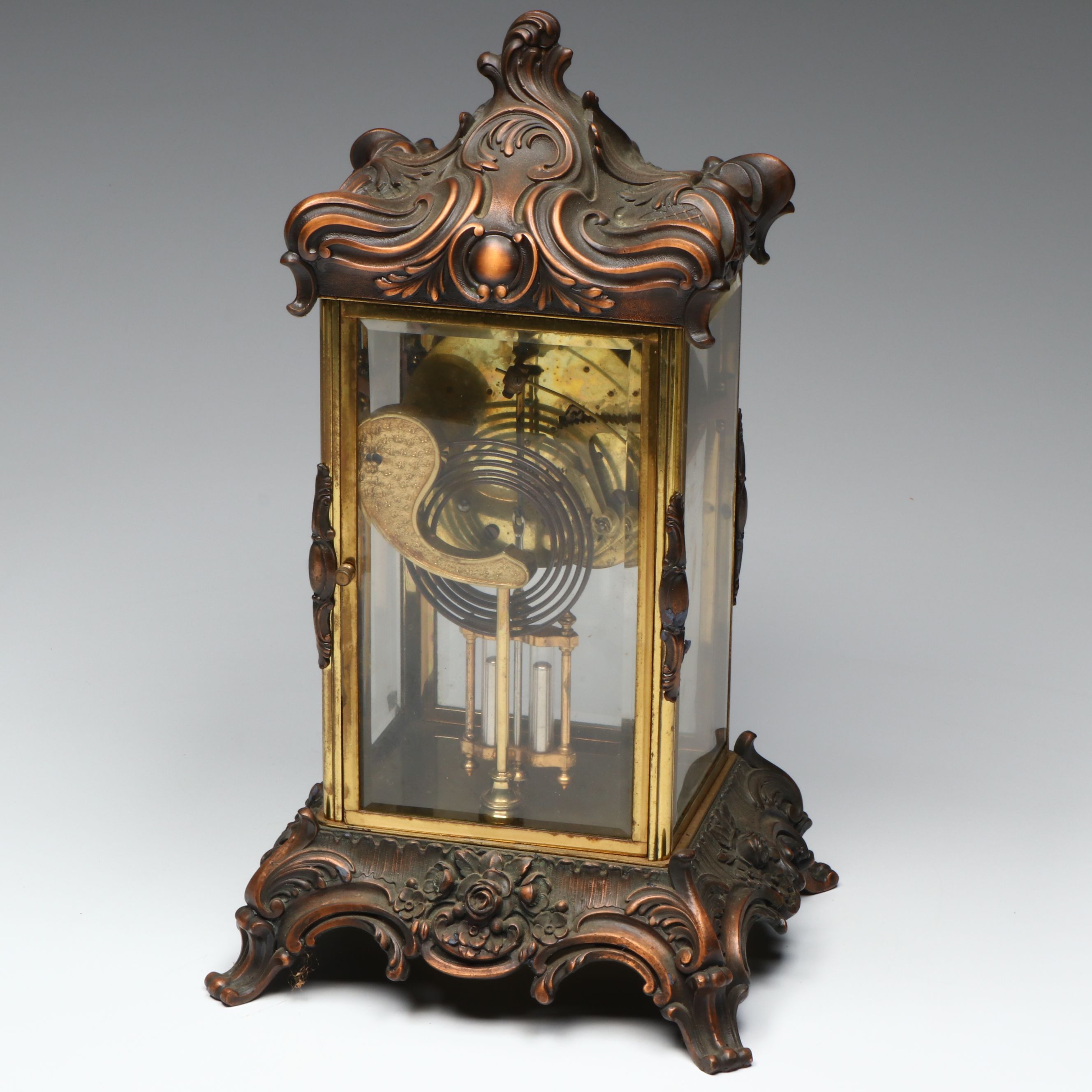 Ansonia Clock Co. Rococo Style Crystal Regulator Clock with Open Escapement