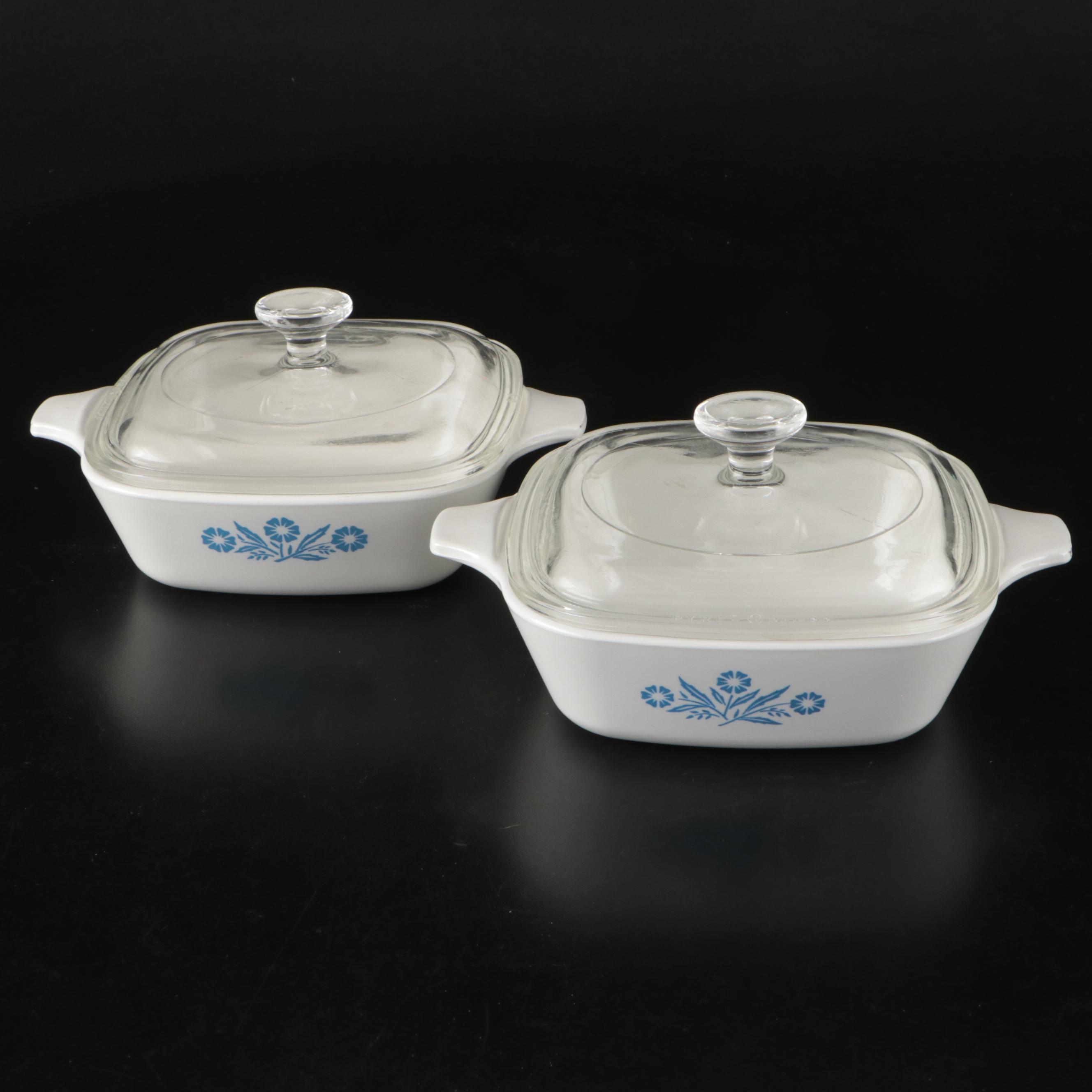 Corning Ware "Cornflower Blue" Glass Bakeware, Mid to Late 20th Century