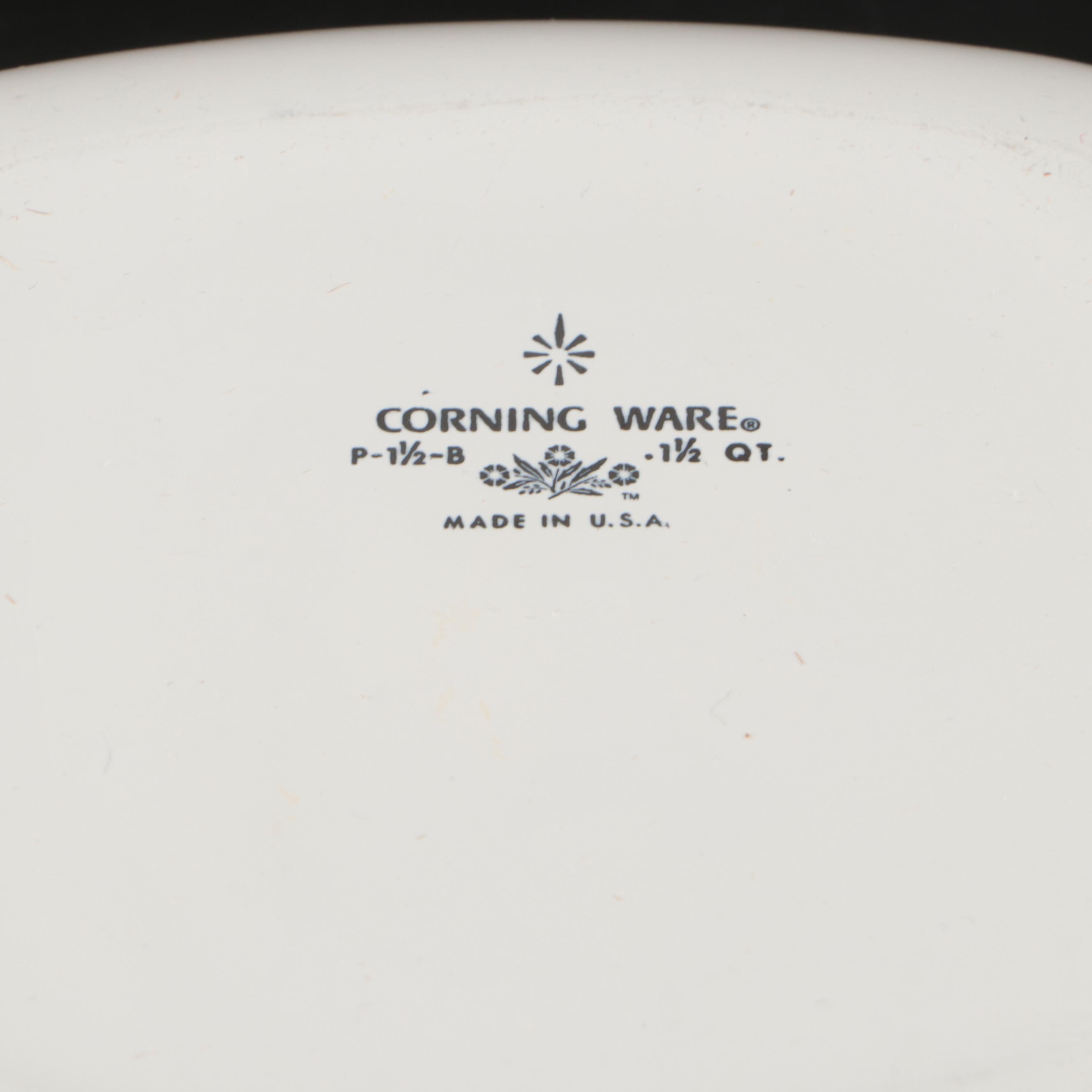 Corning Ware "Cornflower Blue" Glass Bakeware, Mid to Late 20th Century