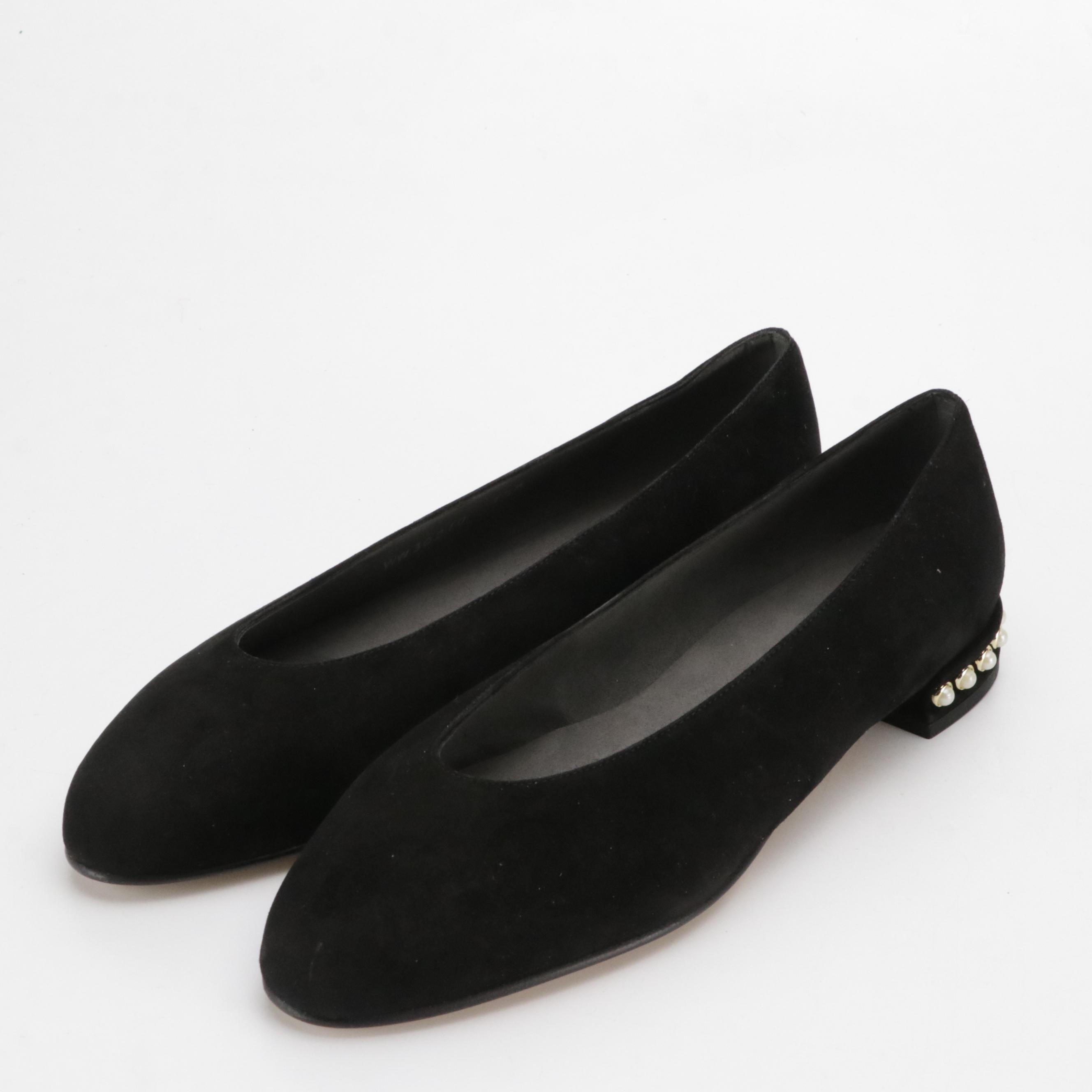 Stuart Weitzman Chic Pearl Black Suede & Veneli Geesol Black Velvet Ballet Flats