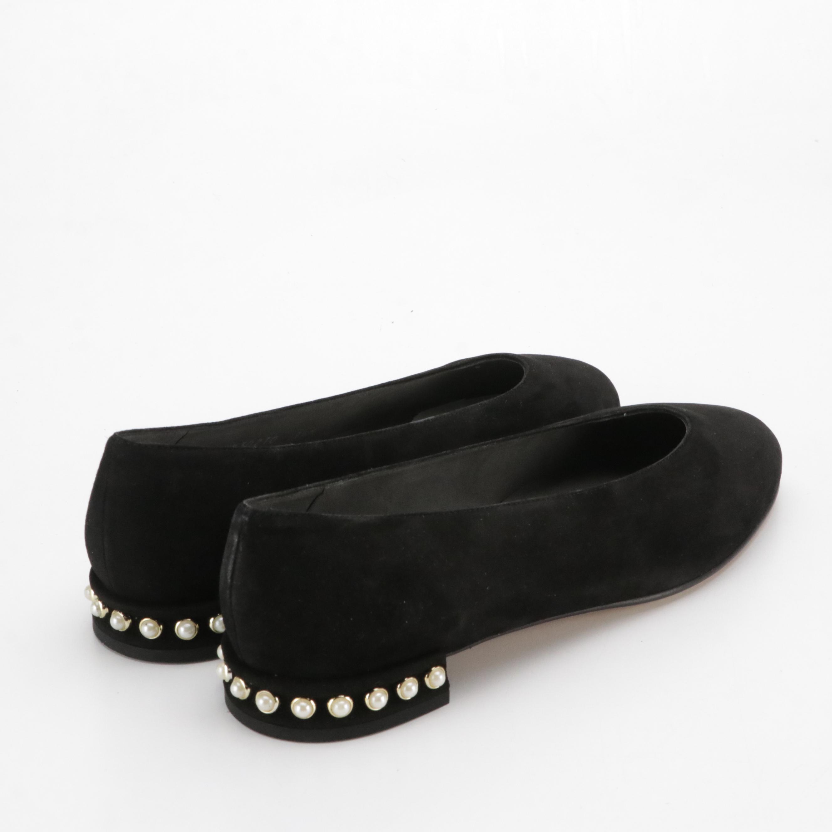 Stuart Weitzman Chic Pearl Black Suede & Veneli Geesol Black Velvet Ballet Flats