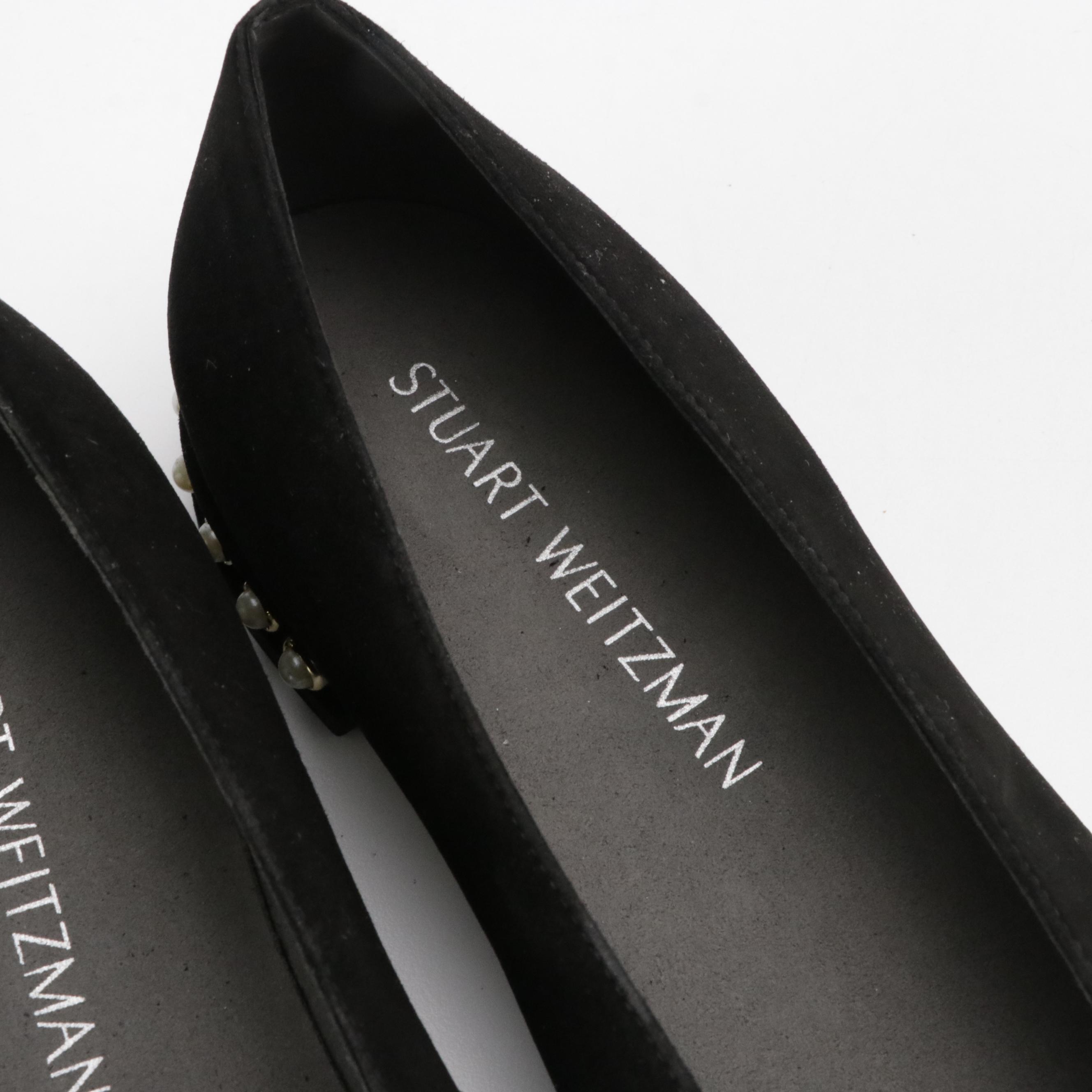 Stuart Weitzman Chic Pearl Black Suede & Veneli Geesol Black Velvet Ballet Flats