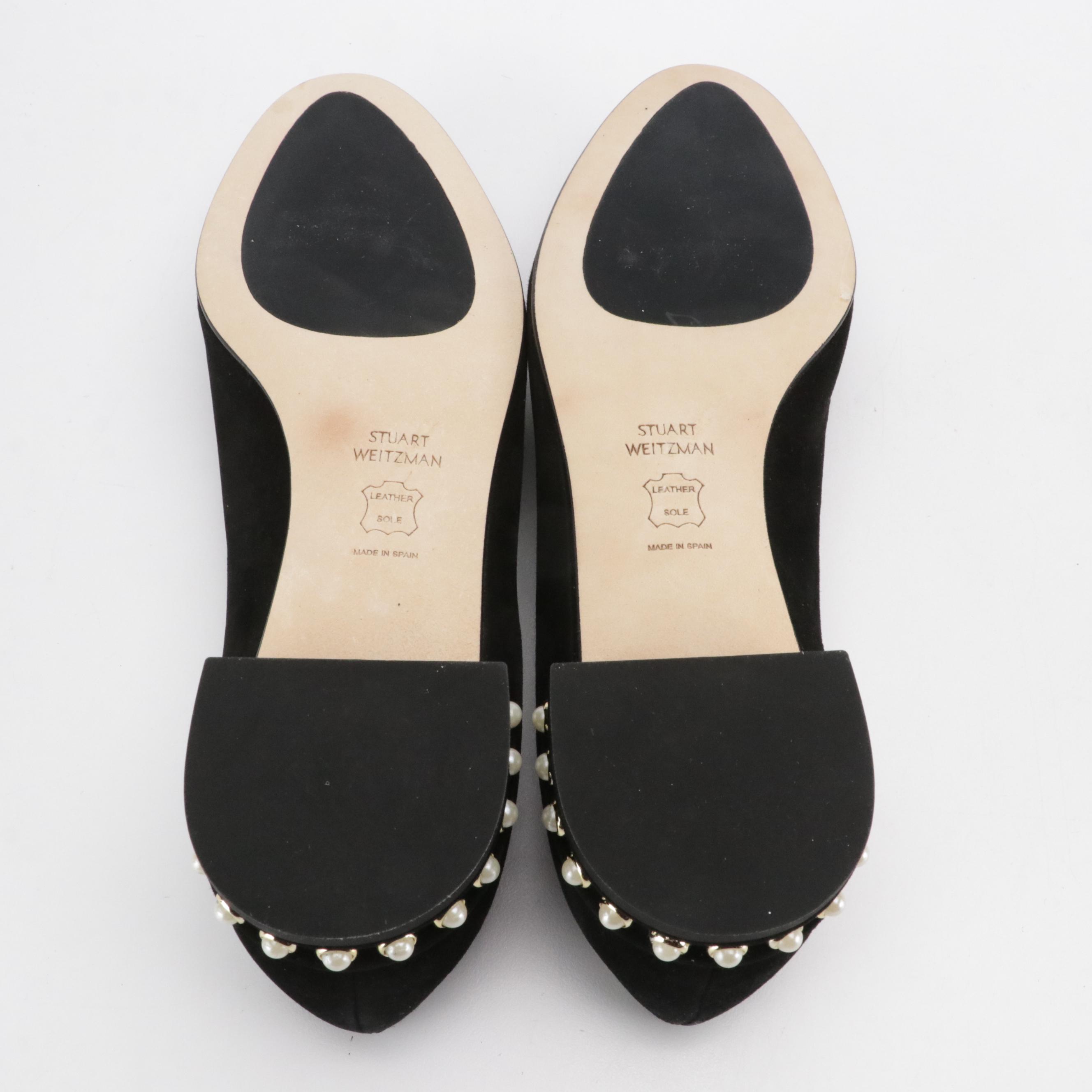 Stuart Weitzman Chic Pearl Black Suede & Veneli Geesol Black Velvet Ballet Flats
